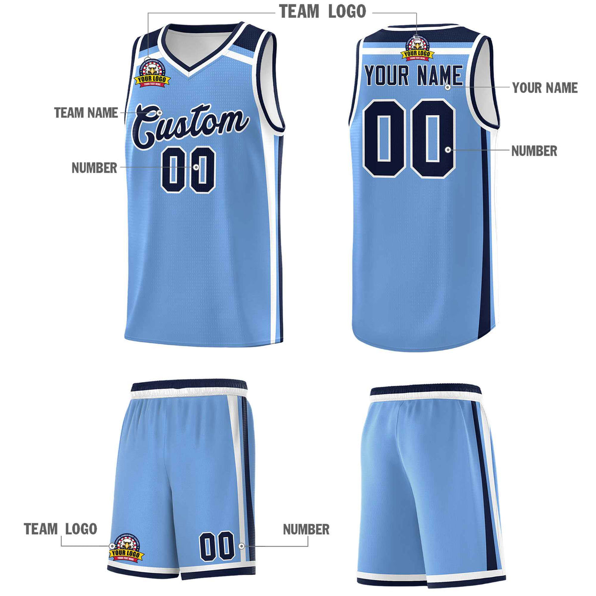 Custom Light Blue Navy White Trendy Color Charge Series Sports Uniform Basketball Jersey| KXKSHOP