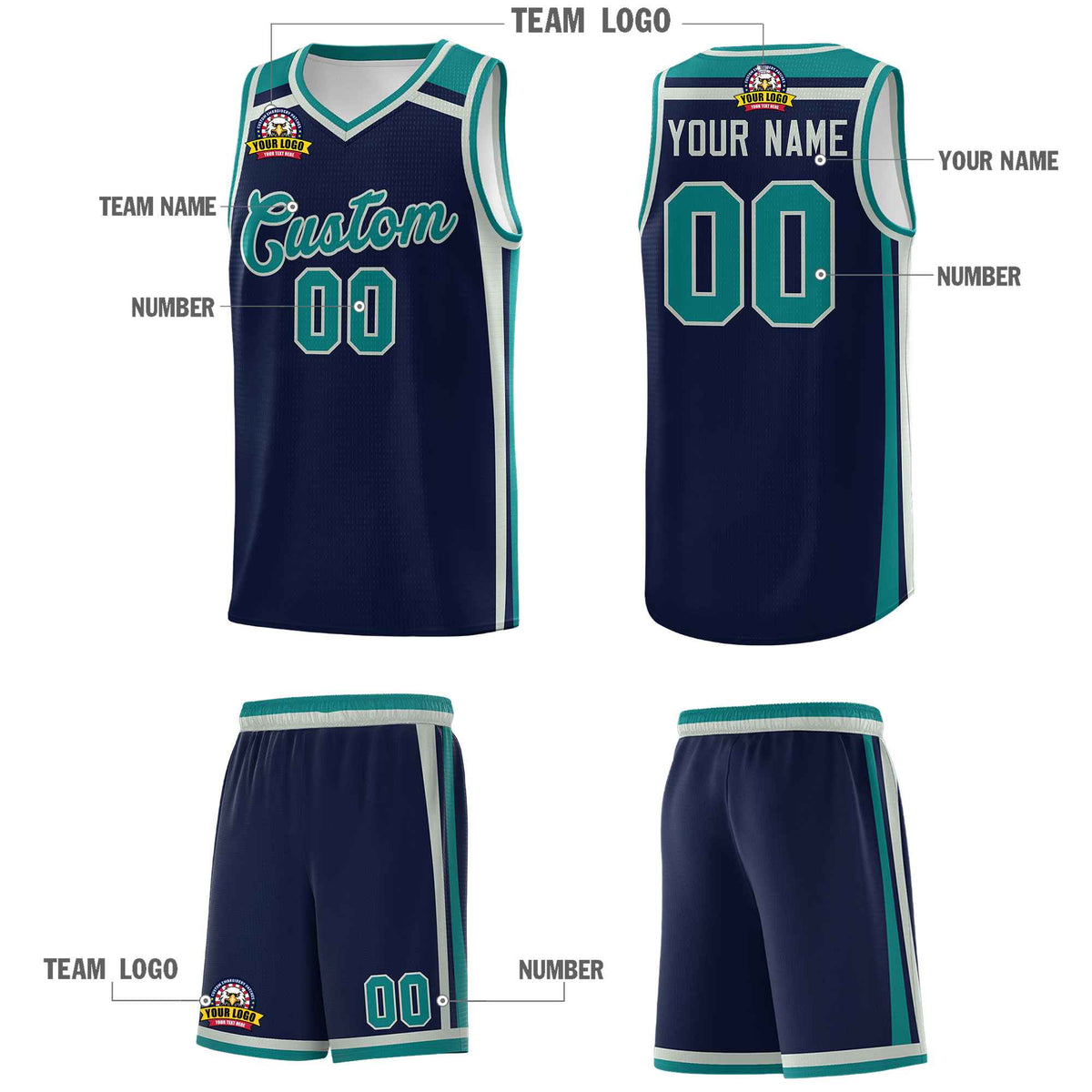 Custom Navy Gray Teal Trendy Color Charge Series Sports Uniform Basketball Jersey| KXKSHOP