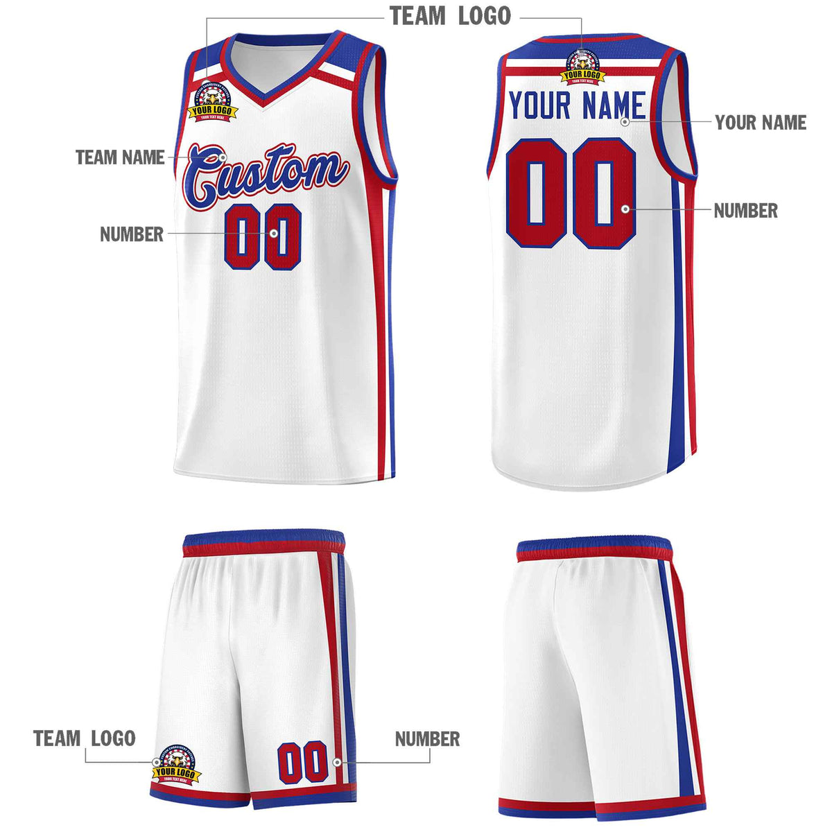 Custom White Royal Blue Red Trendy Color Charge Series Sports Uniform Basketball Jersey| KXKSHOP