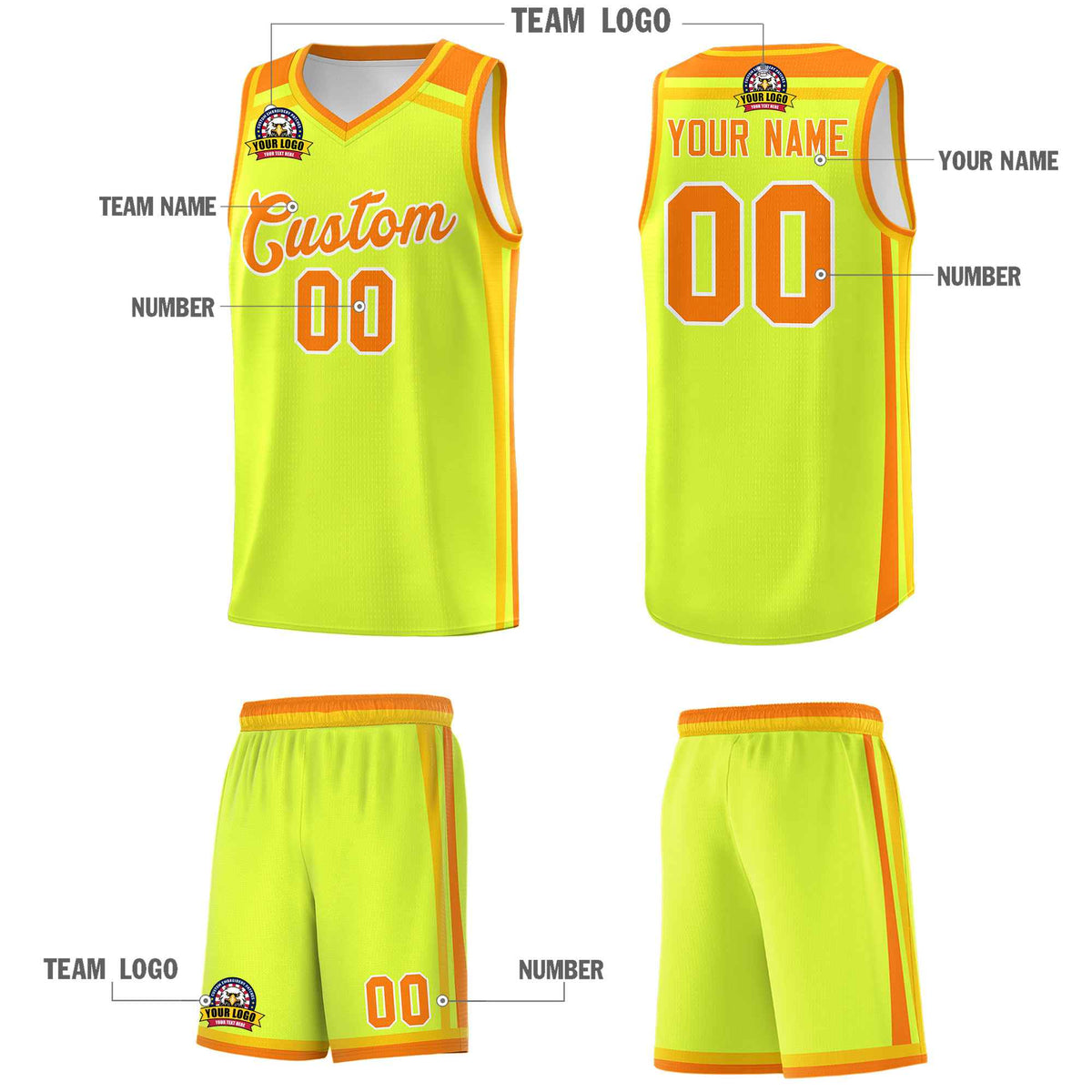 Custom Fluorescent Green Yellow Orange Trendy Color Charge Series Sports Uniform Basketball Jersey| KXKSHOP