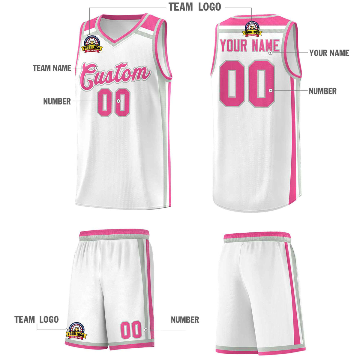 Custom White Gray Pink Trendy Color Charge Series Sports Uniform Basketball Jersey| KXKSHOP