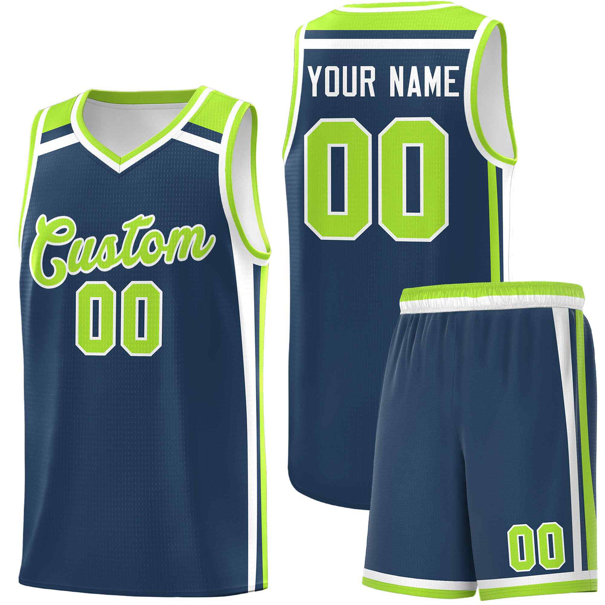 Custom Midnight Blue Neon Green White Trendy Color Charge Series Sports Uniform Basketball Jersey| KXKSHOP
