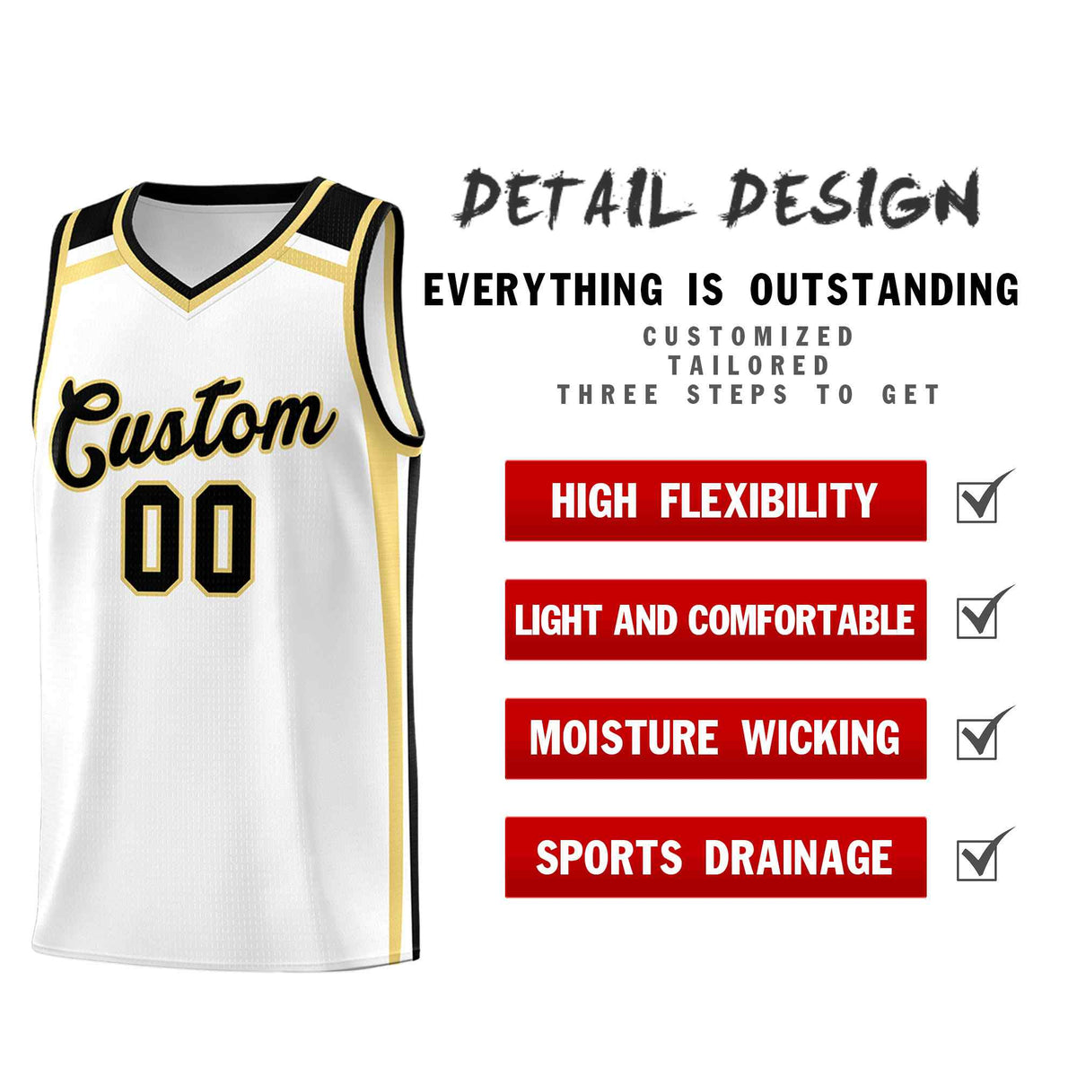 Custom White Khaki Black Trendy Color Charge Series Sports Uniform Basketball Jersey