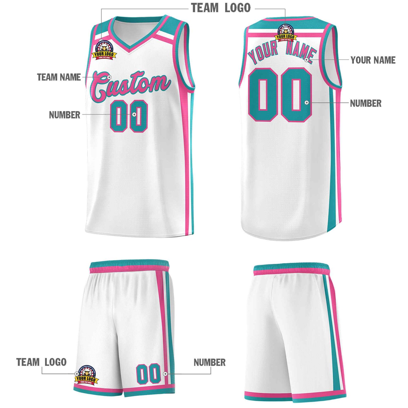Custom White Pink Aqua Trendy Color Charge Series Sports Uniform Basketball Jersey