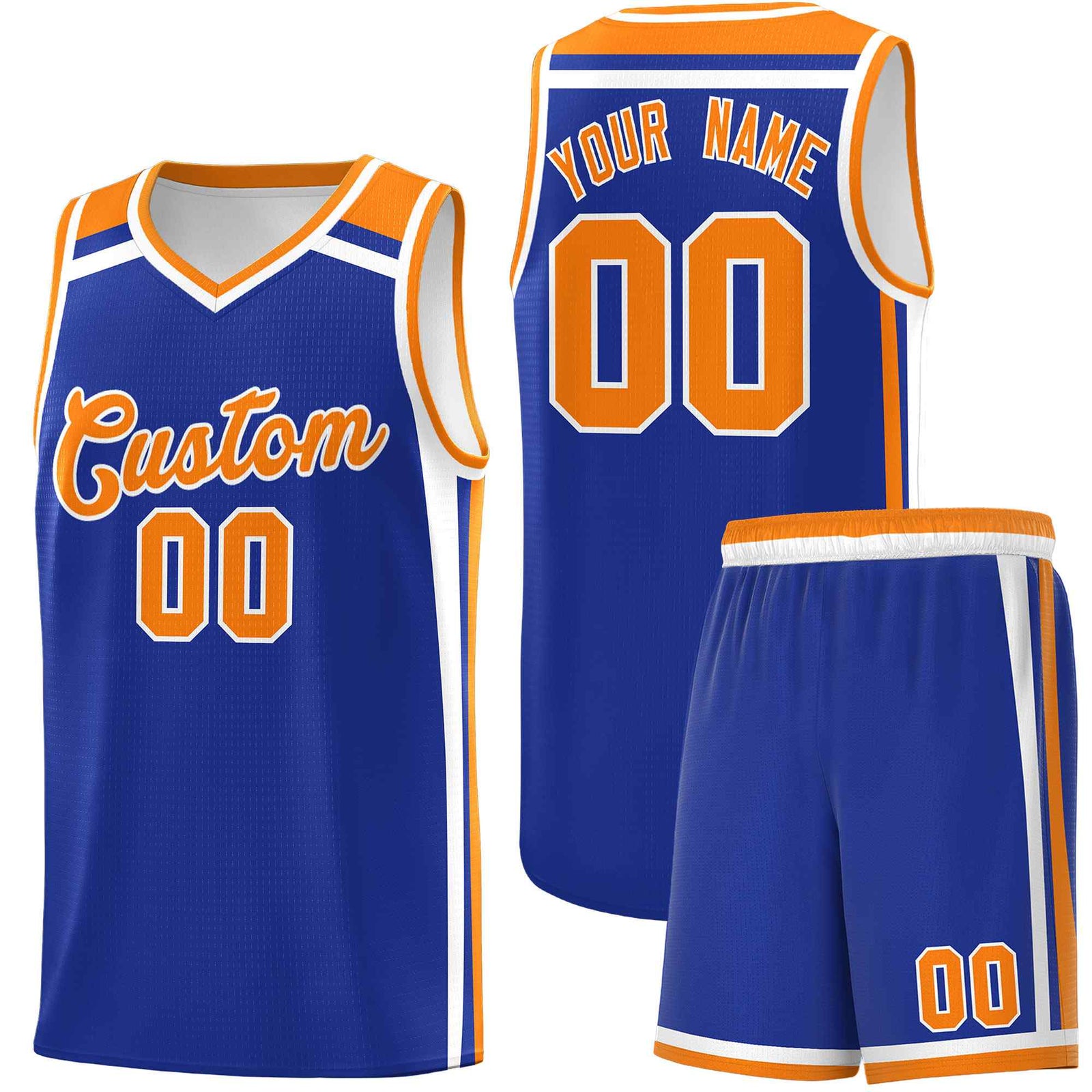 Custom Royal Blue White Orange Trendy Color Charge Series Sports Uniform Basketball Jersey