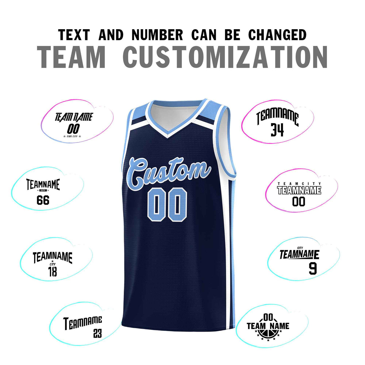 Custom Navy Light Blue White Trendy Color Charge Series Sports Uniform Basketball Jersey