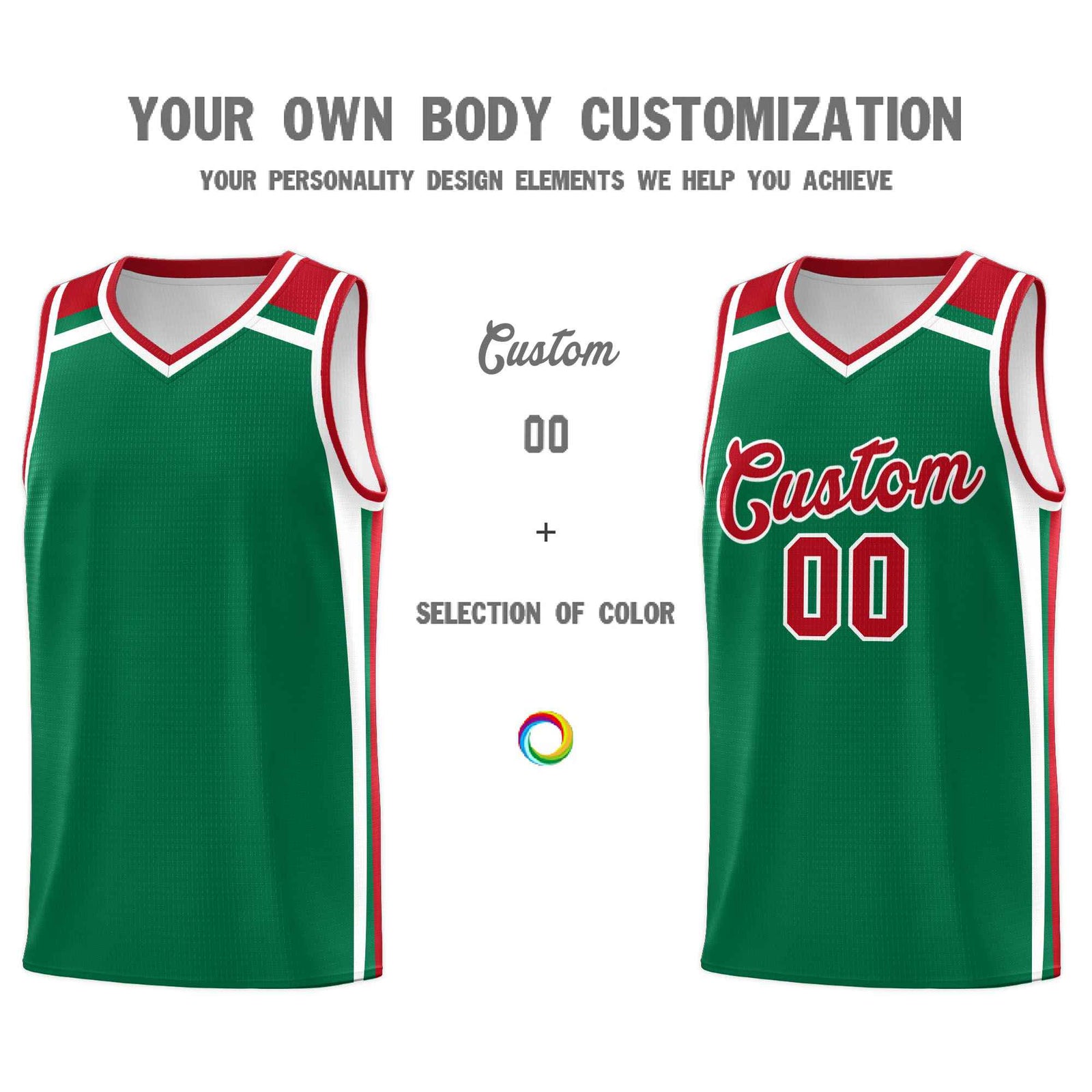 Custom Kelly Green Red White Trendy Color Charge Series Sports Uniform Basketball Jersey