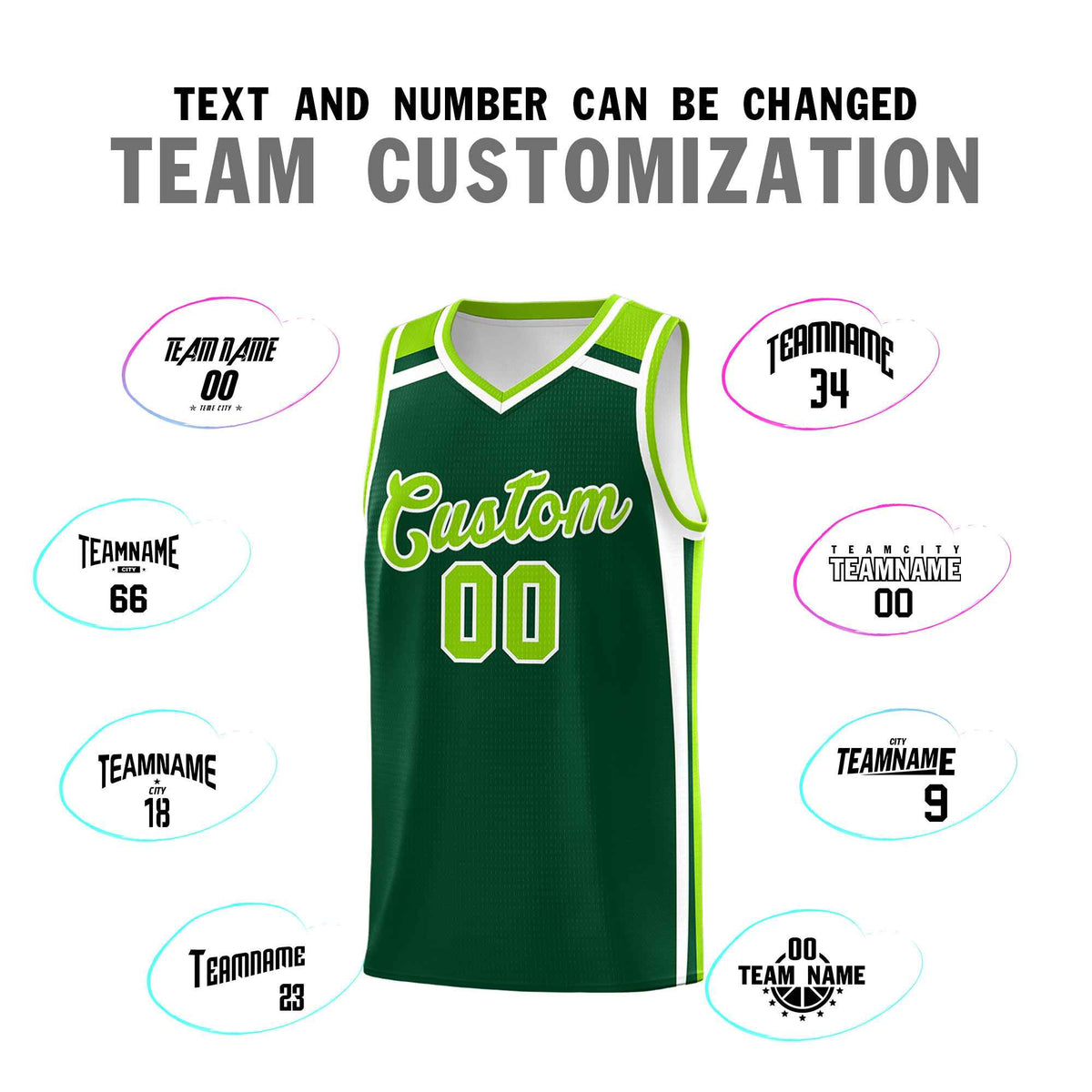 Custom Dark Green White Neon Green Trendy Color Charge Series Sports Uniform Basketball Jersey
