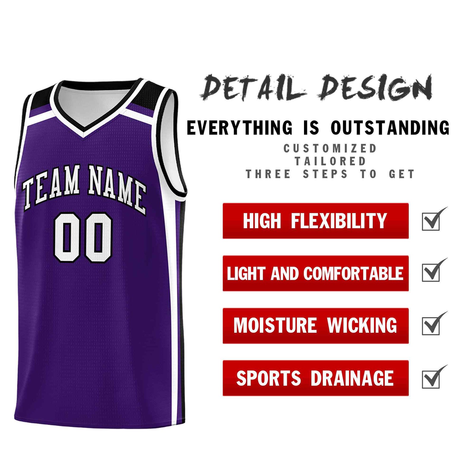 Custom Purple White Black Trendy Color Charge Series Sports Uniform Basketball Jersey