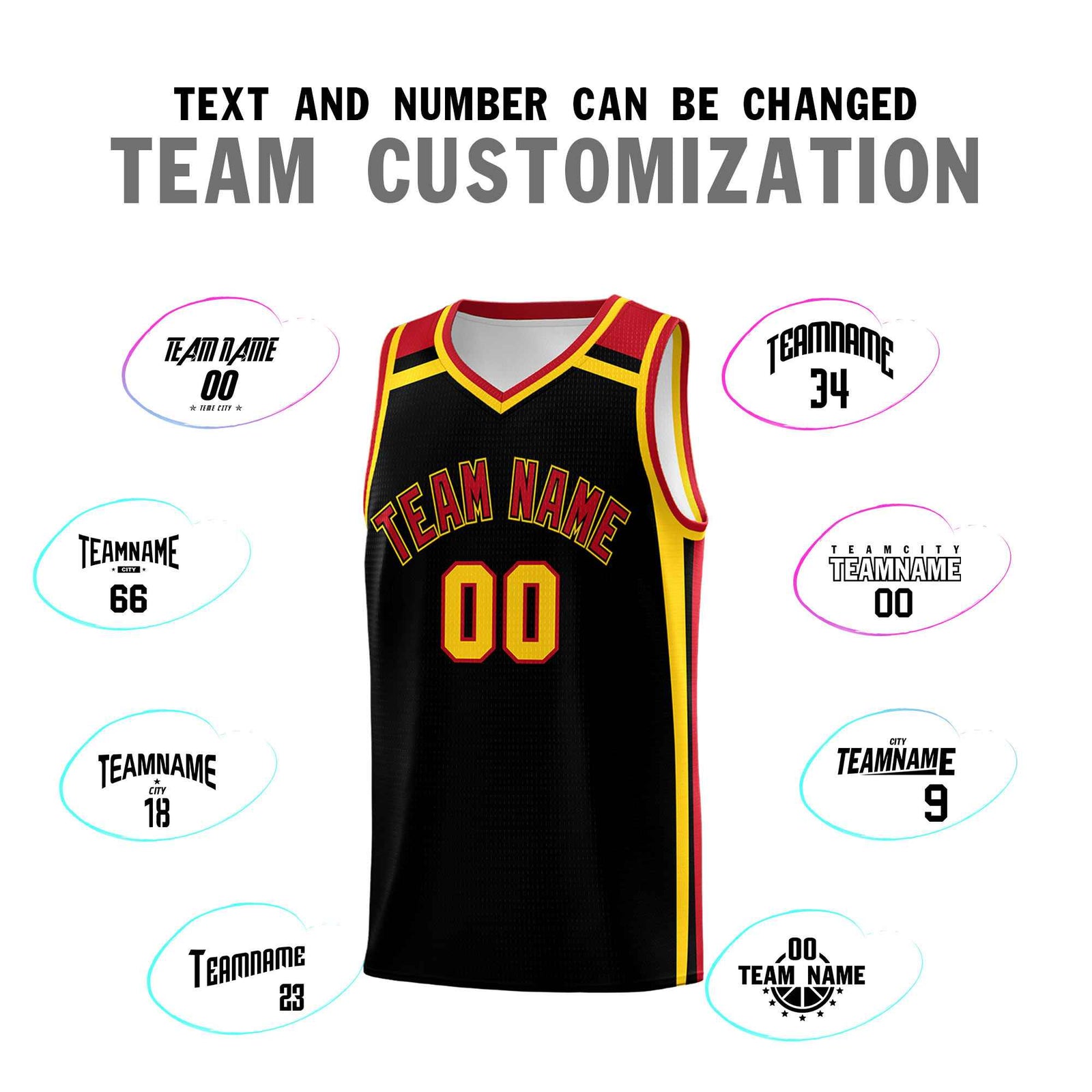 Custom Black Gold Red Trendy Color Charge Series Sports Uniform Basketball Jersey