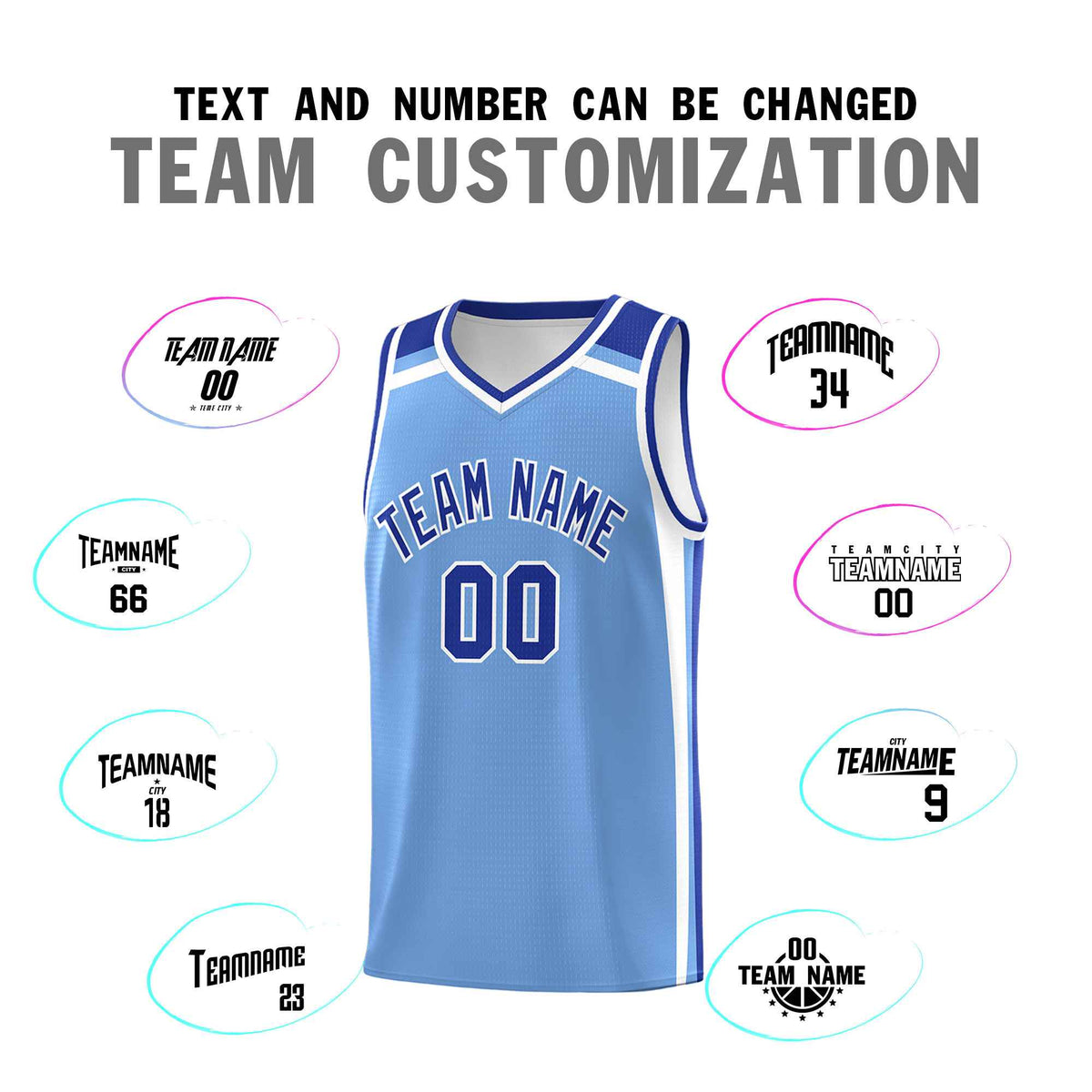 Custom Light Blue Royal Blue White Trendy Color Charge Series Sports Uniform Basketball Jersey