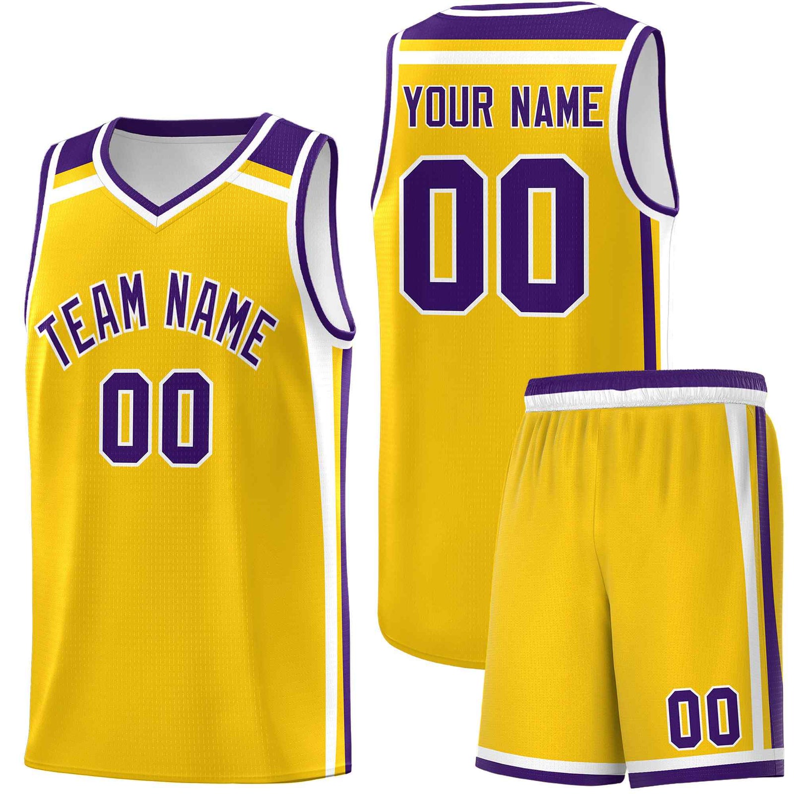 Custom Gold Purple White Trendy Color Charge Series Sports Uniform Basketball Jersey