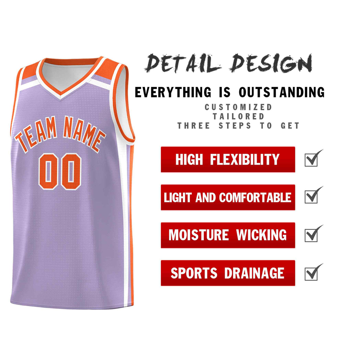 Custom Light Purple Orange White Trendy Color Charge Series Sports Uniform Basketball Jersey
