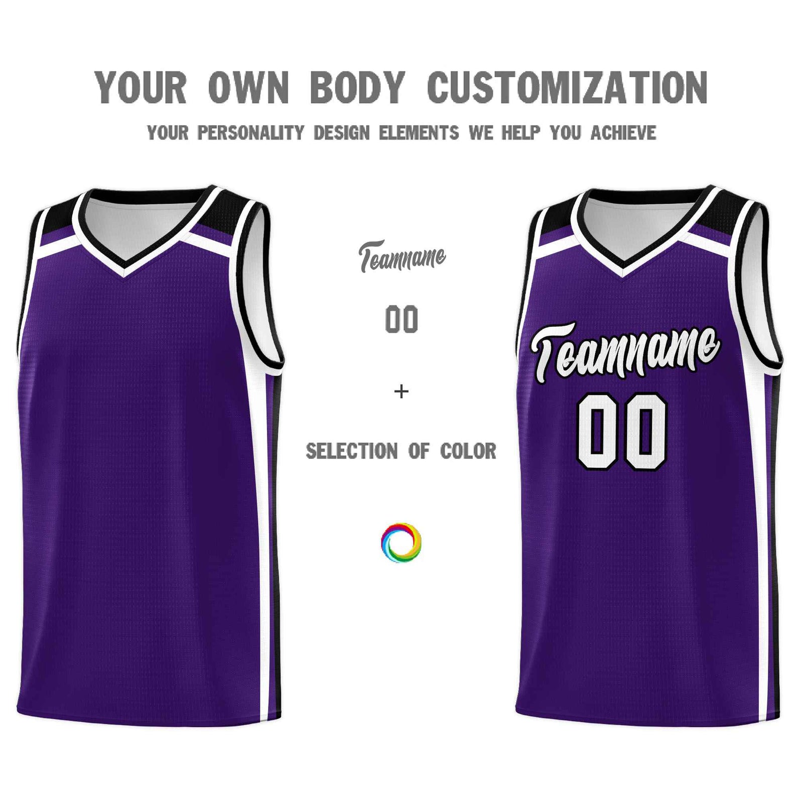 Custom Purple White Black Trendy Color Charge Series Sports Uniform Basketball Jersey