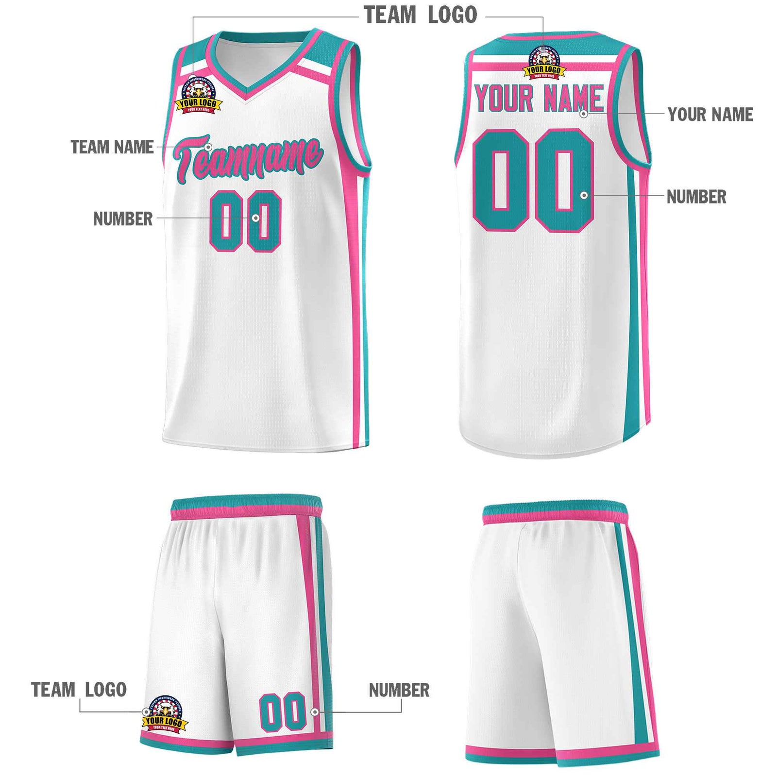 Custom White Pink Aqua Trendy Color Charge Series Sports Uniform Basketball Jersey