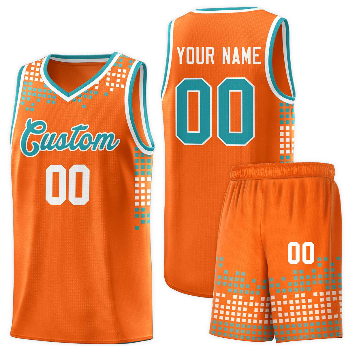Custom Orange Square Grid Graffiti Pattern Sports Uniform Basketball Jersey