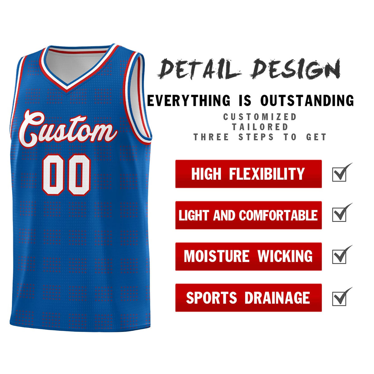 Custom Royal Red Trailblazer Dot Pattern Sports Uniform Basketball Jersey