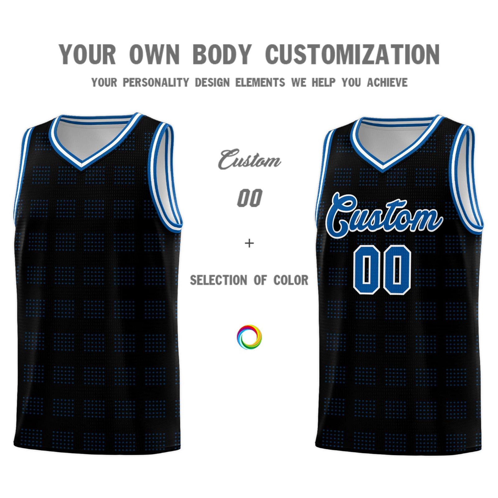 Custom Black Royal Trailblazer Dot Pattern Sports Uniform Basketball Jersey