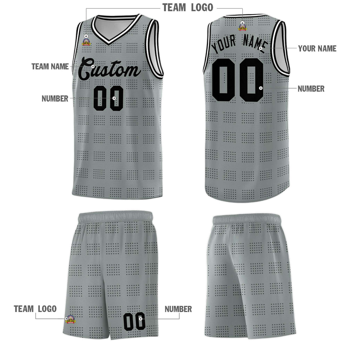 Custom Dark Gray Black Trailblazer Dot Pattern Sports Uniform Basketball Jersey