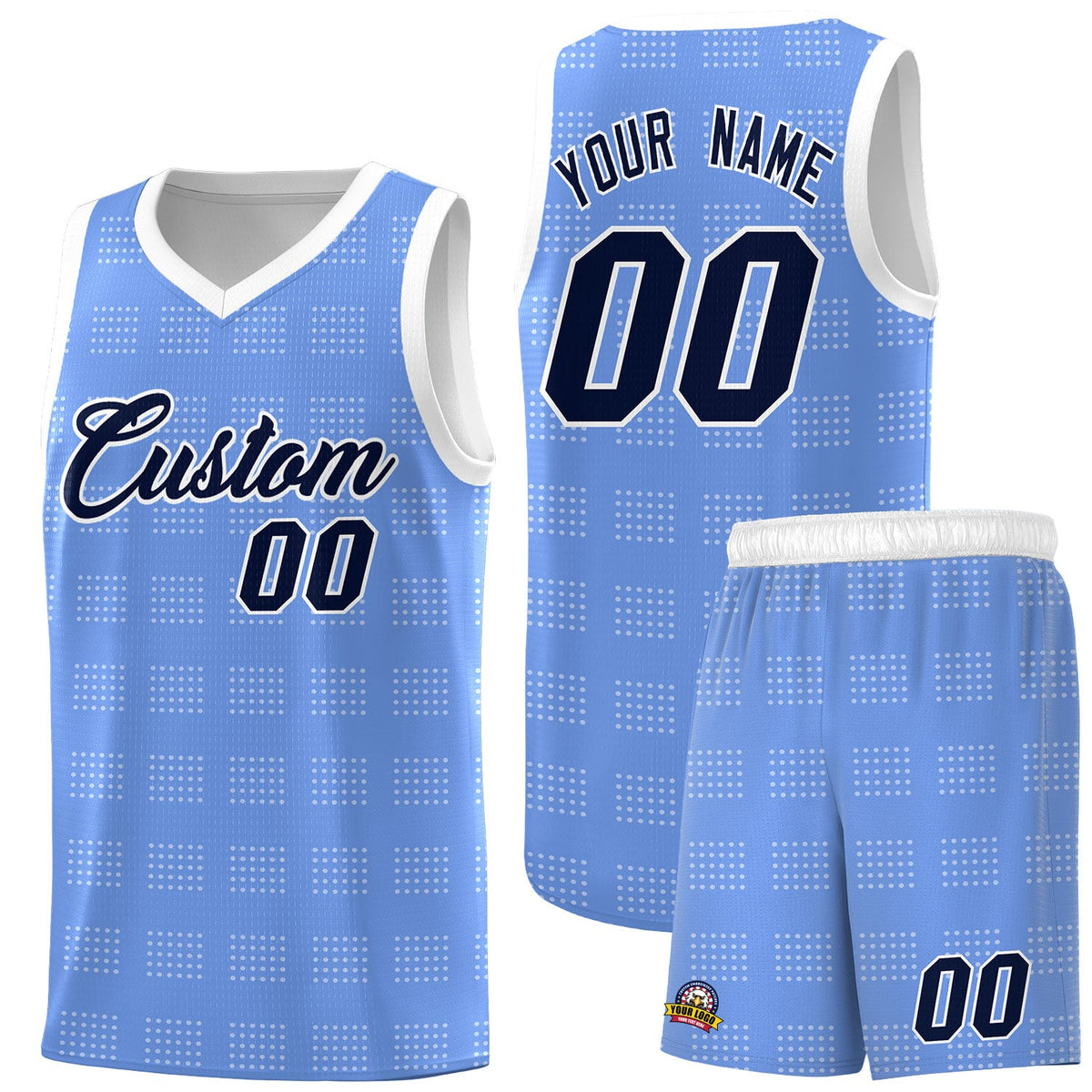Custom Light Blue White Trailblazer Dot Pattern Sports Uniform Basketball Jersey