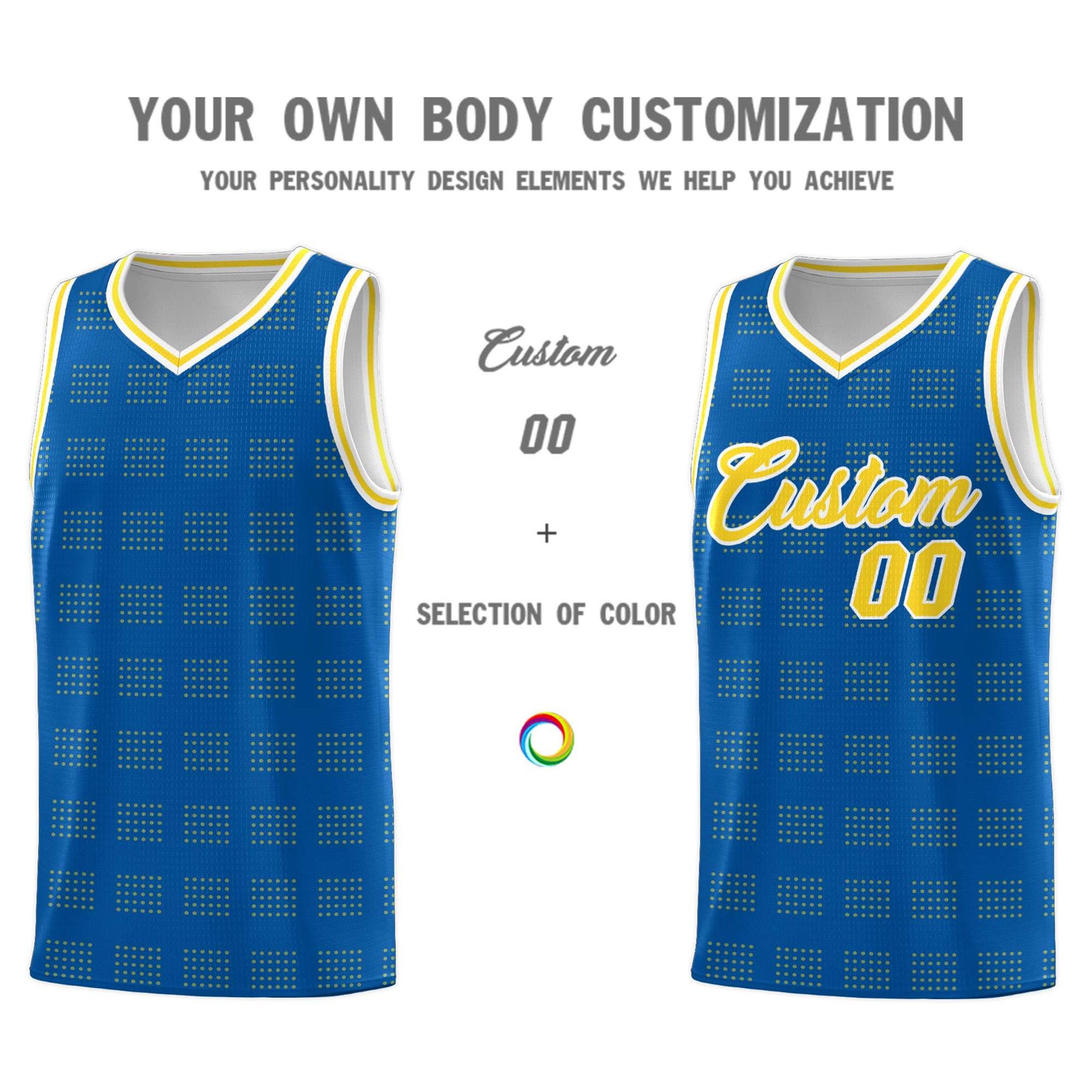 Custom Royal Gold Trailblazer Dot Pattern Sports Uniform Basketball Jersey