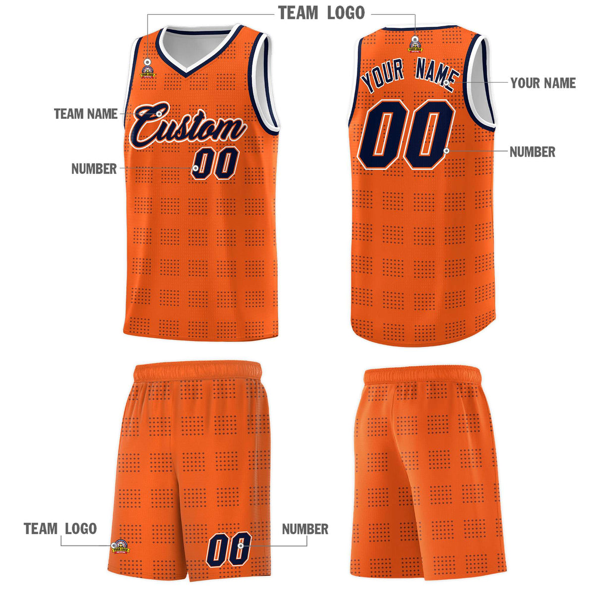 Custom Orange Navy Trailblazer Dot Pattern Sports Uniform Basketball Jersey