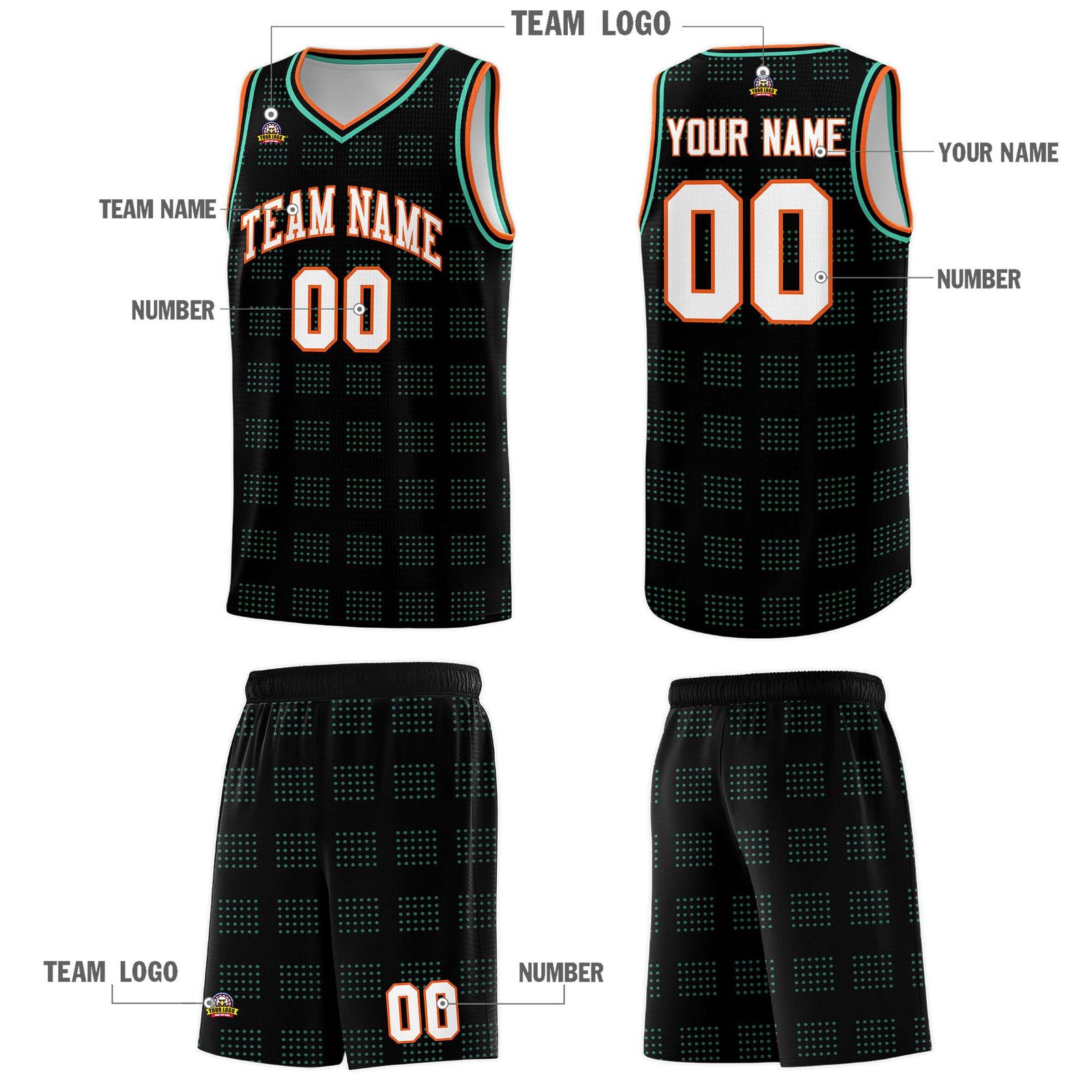 Custom Black Bright Green Trailblazer Dot Pattern Sports Uniform Basketball Jersey