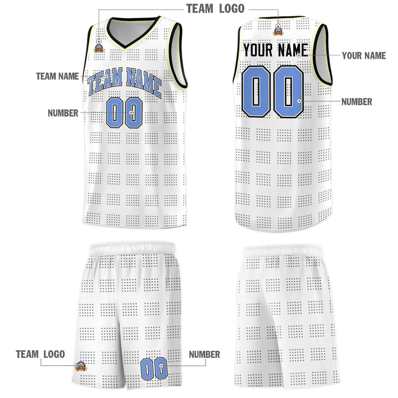 Custom White Black Trailblazer Dot Pattern Sports Uniform Basketball Jersey