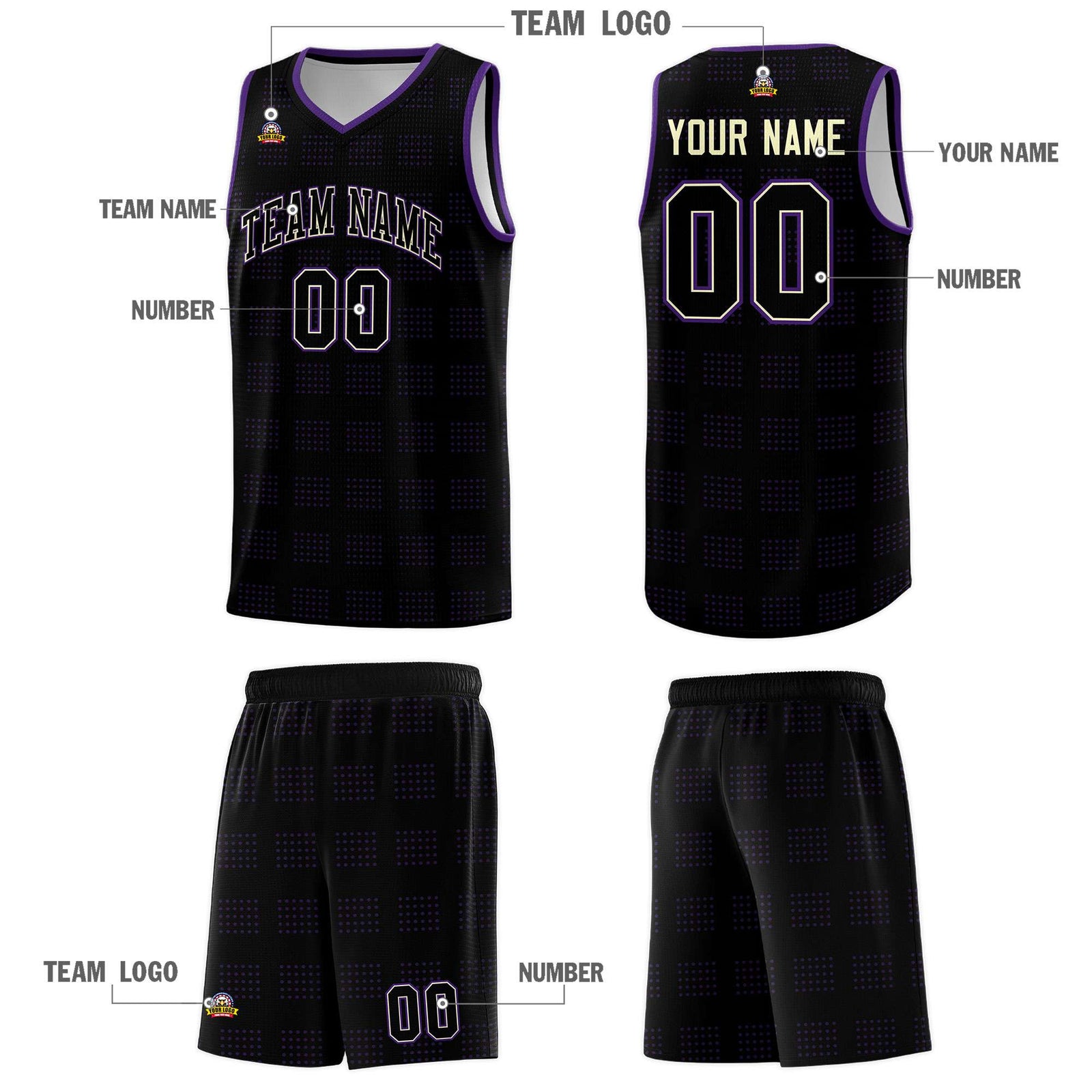 Custom Black Purple Trailblazer Dot Pattern Sports Uniform Basketball Jersey
