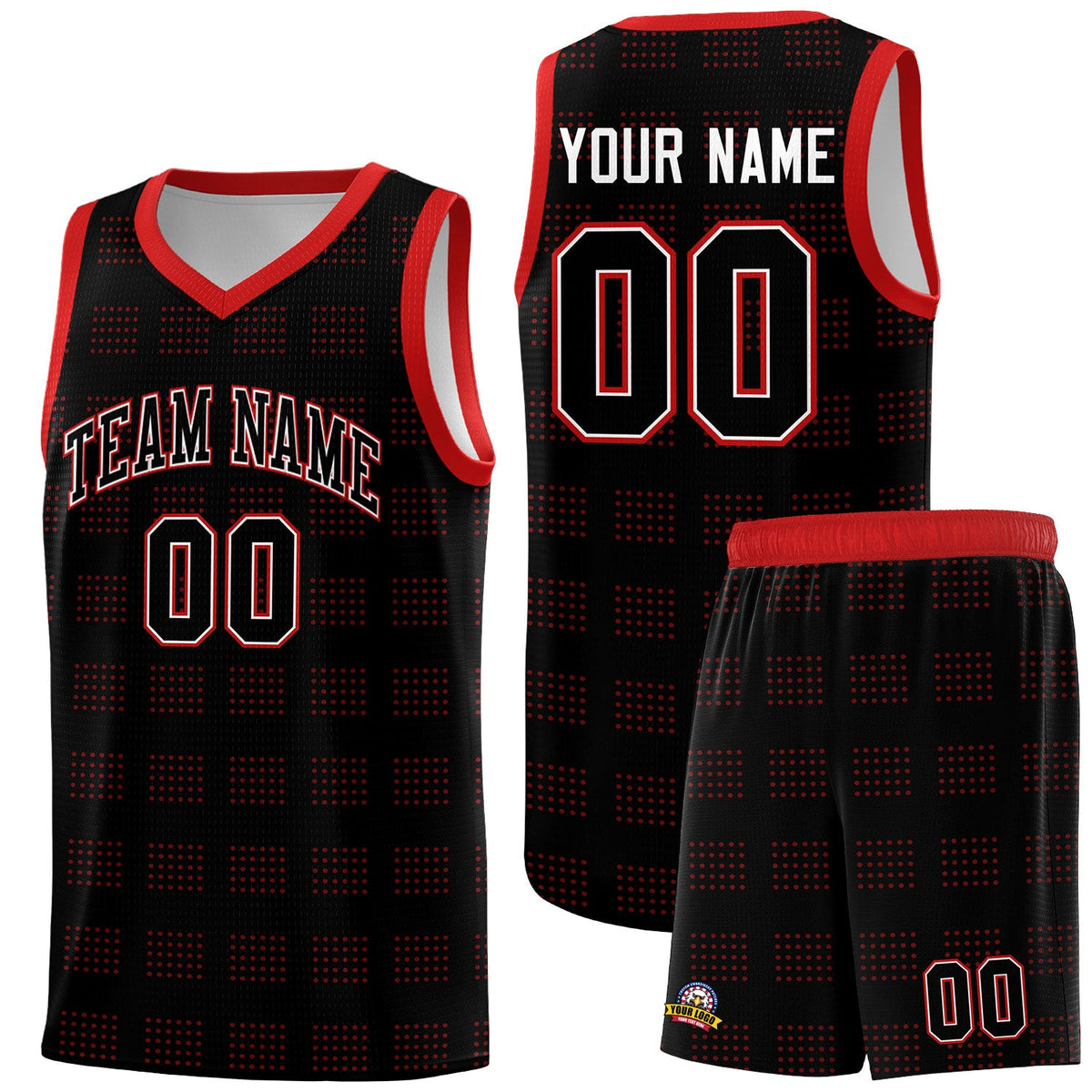 Custom Black Red Trailblazer Dot Pattern Sports Uniform Basketball Jersey