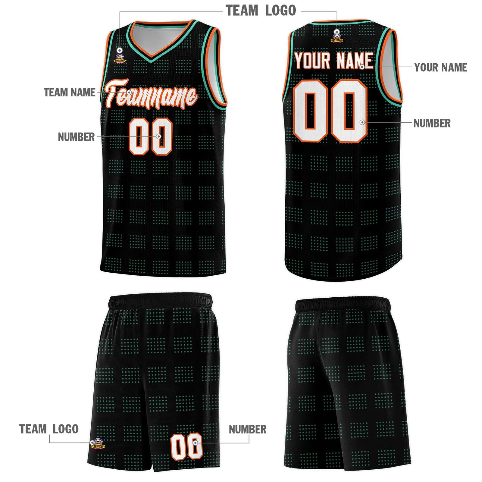 Custom Black Bright Green Trailblazer Dot Pattern Sports Uniform Basketball Jersey