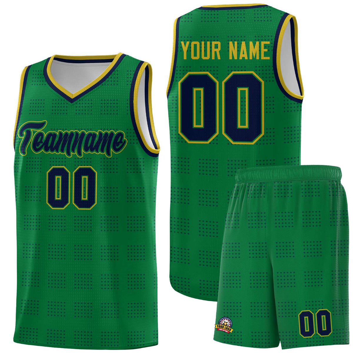 Custom Kelly Green Navy Trailblazer Dot Pattern Sports Uniform Basketball Jersey