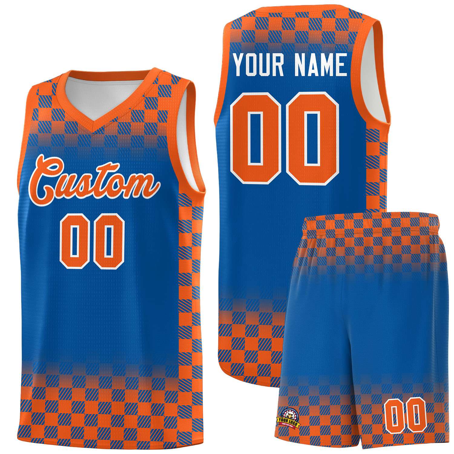 Custom Royal Orange Classic Plaid Pattern Sports Uniform Basketball Jersey