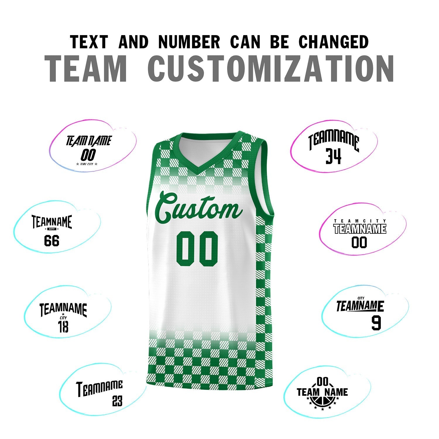 Custom White Kelly Green Classic Plaid Pattern Sports Uniform Basketball Jersey