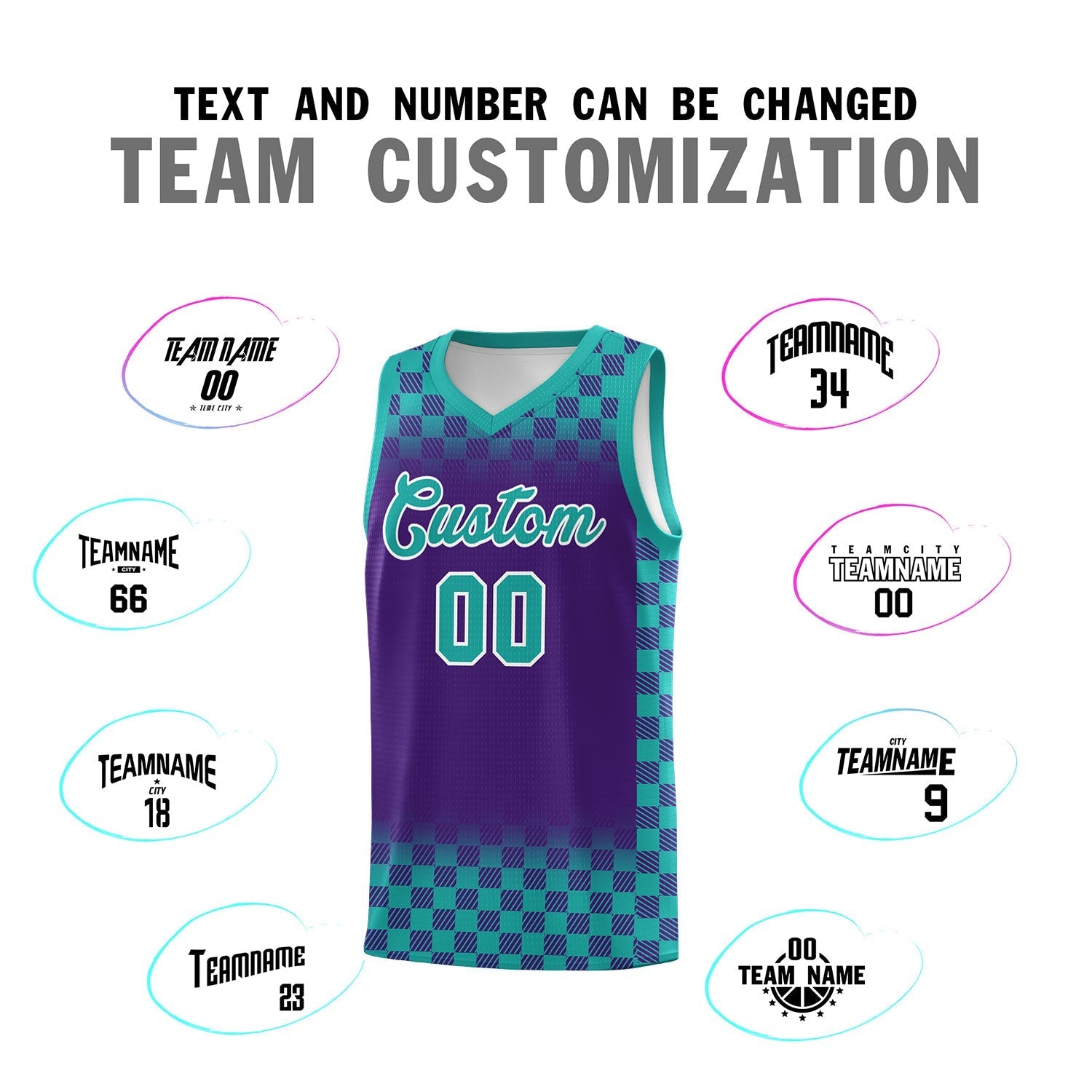 Custom Purple Aqua Classic Plaid Pattern Sports Uniform Basketball Jersey