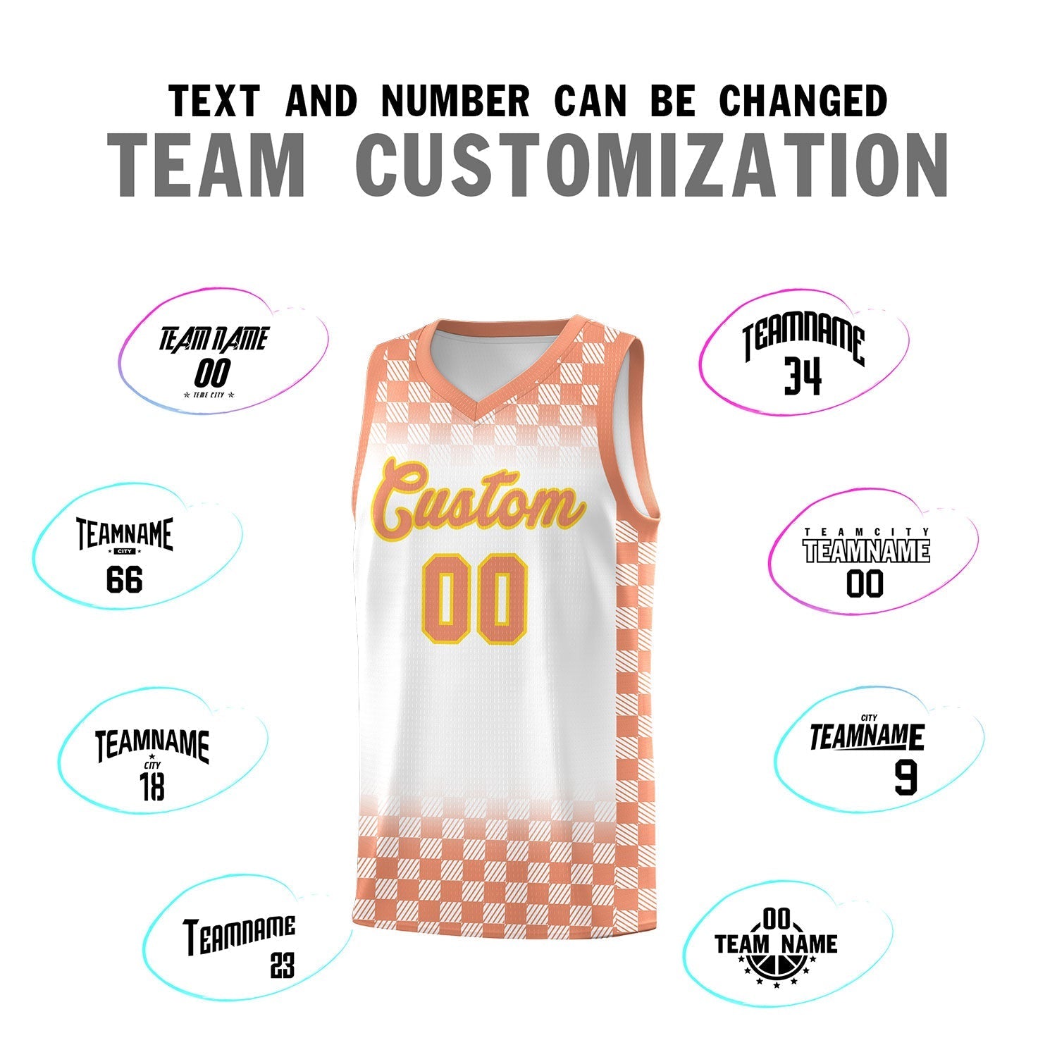Custom White Light Orange Classic Plaid Pattern Sports Uniform Basketball Jersey