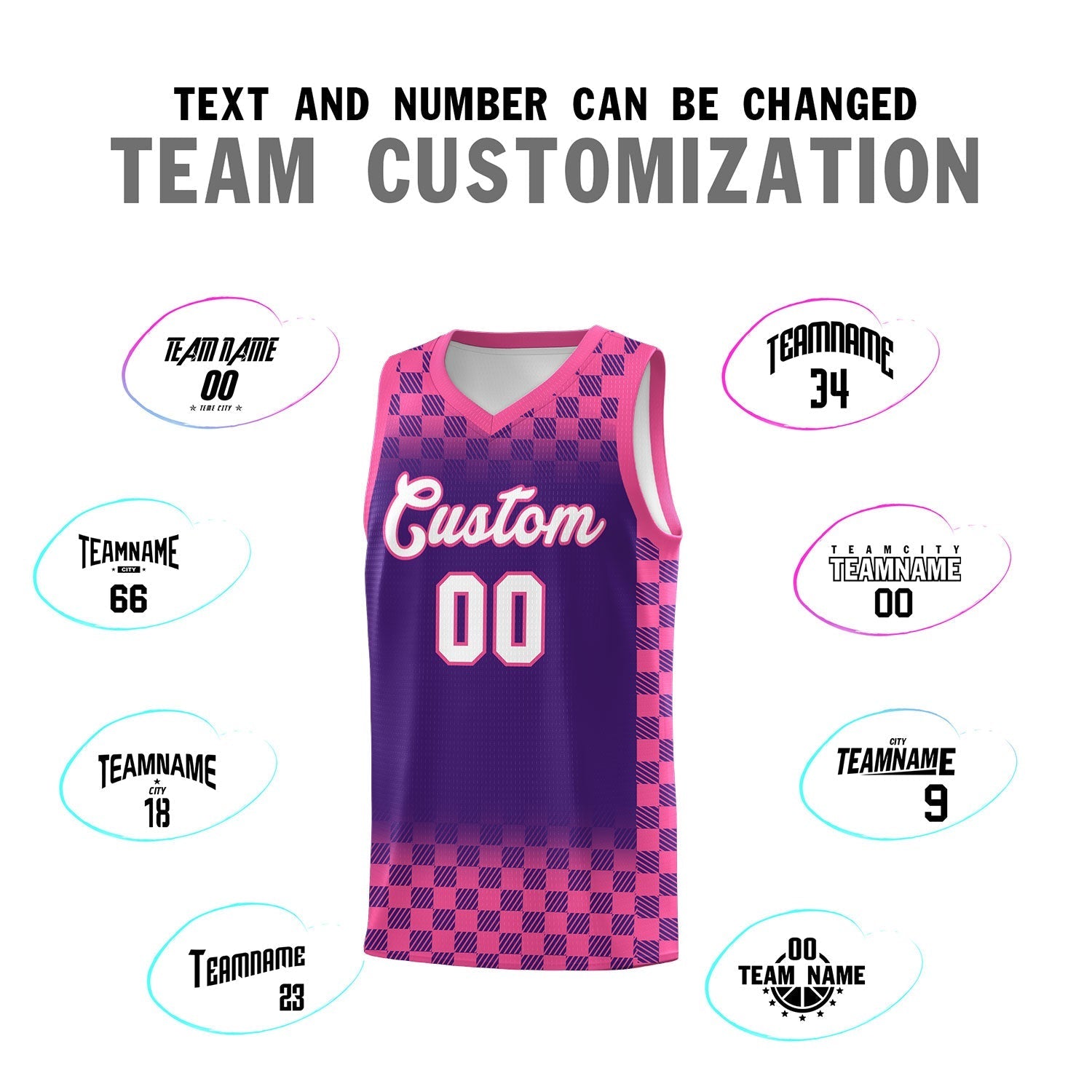 Custom Purple Pink Classic Plaid Pattern Sports Uniform Basketball Jersey