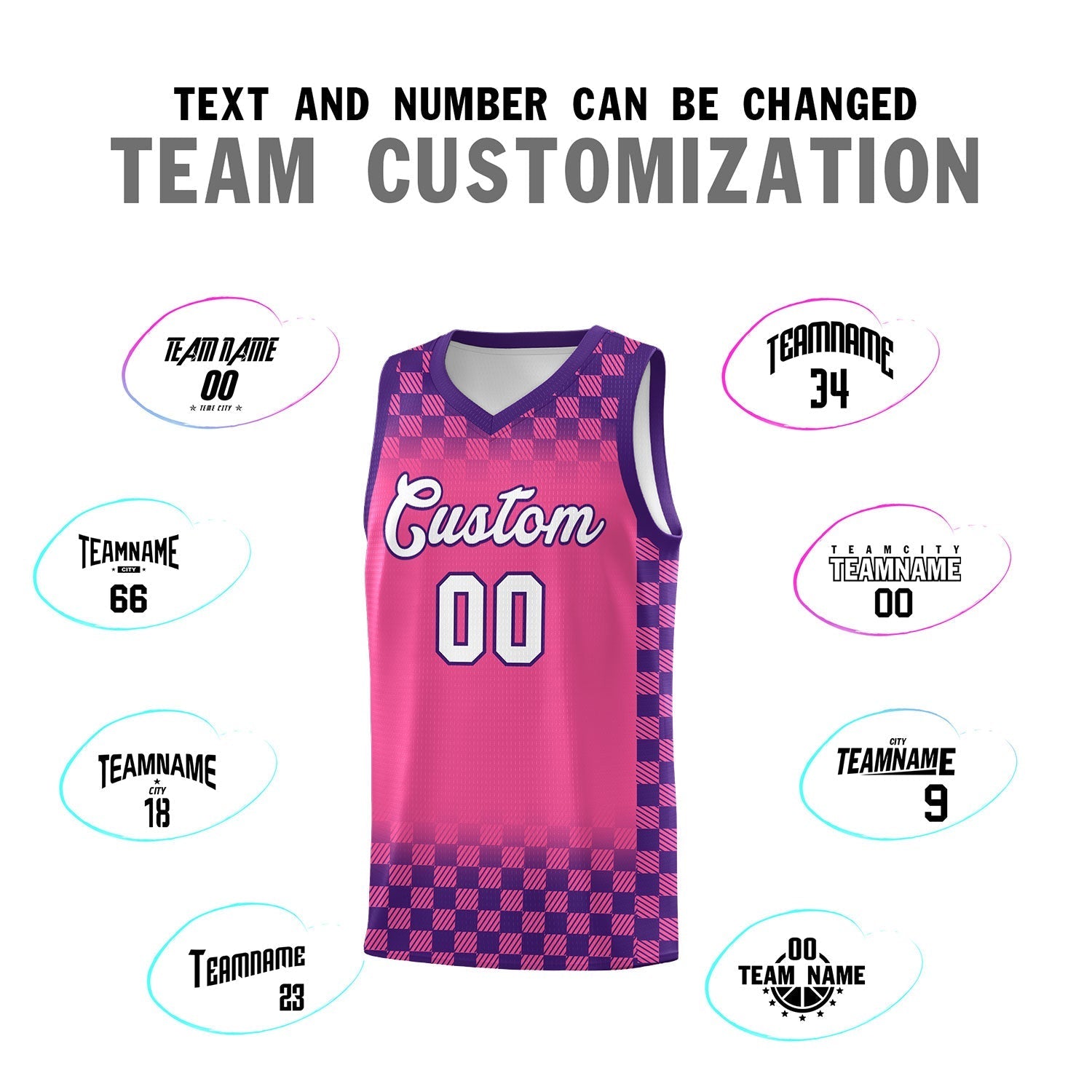 Custom Pink Purple Classic Plaid Pattern Sports Uniform Basketball Jersey