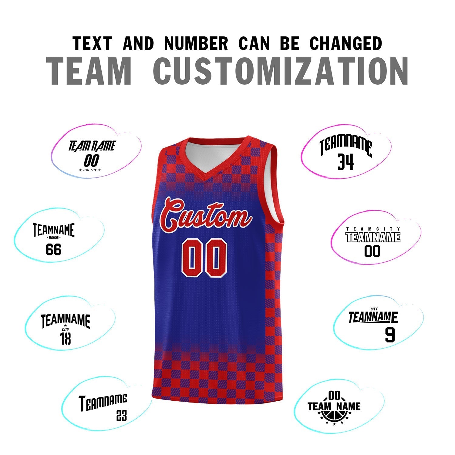 Custom Royal Red Classic Plaid Pattern Sports Uniform Basketball Jersey