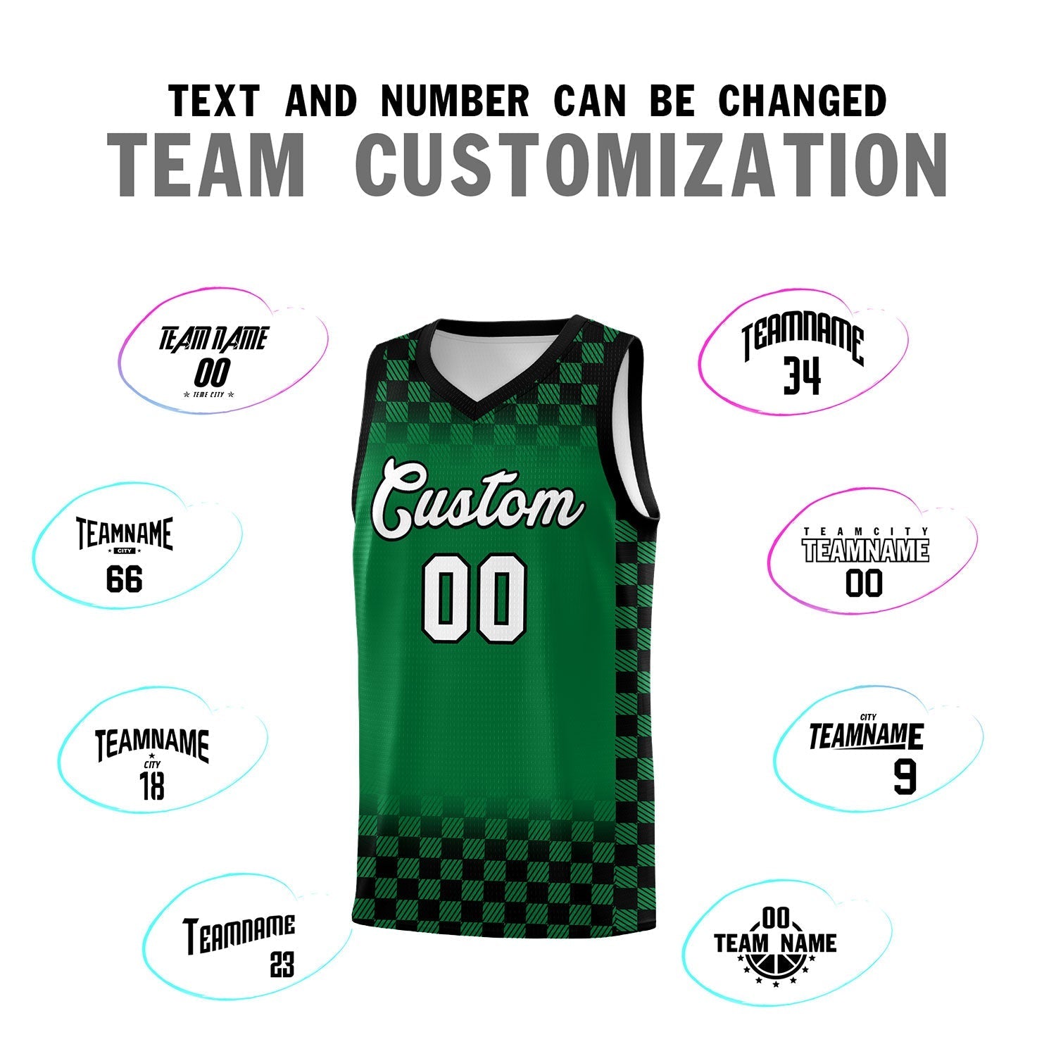 Custom Kelly Green Black Classic Plaid Pattern Sports Uniform Basketball Jersey