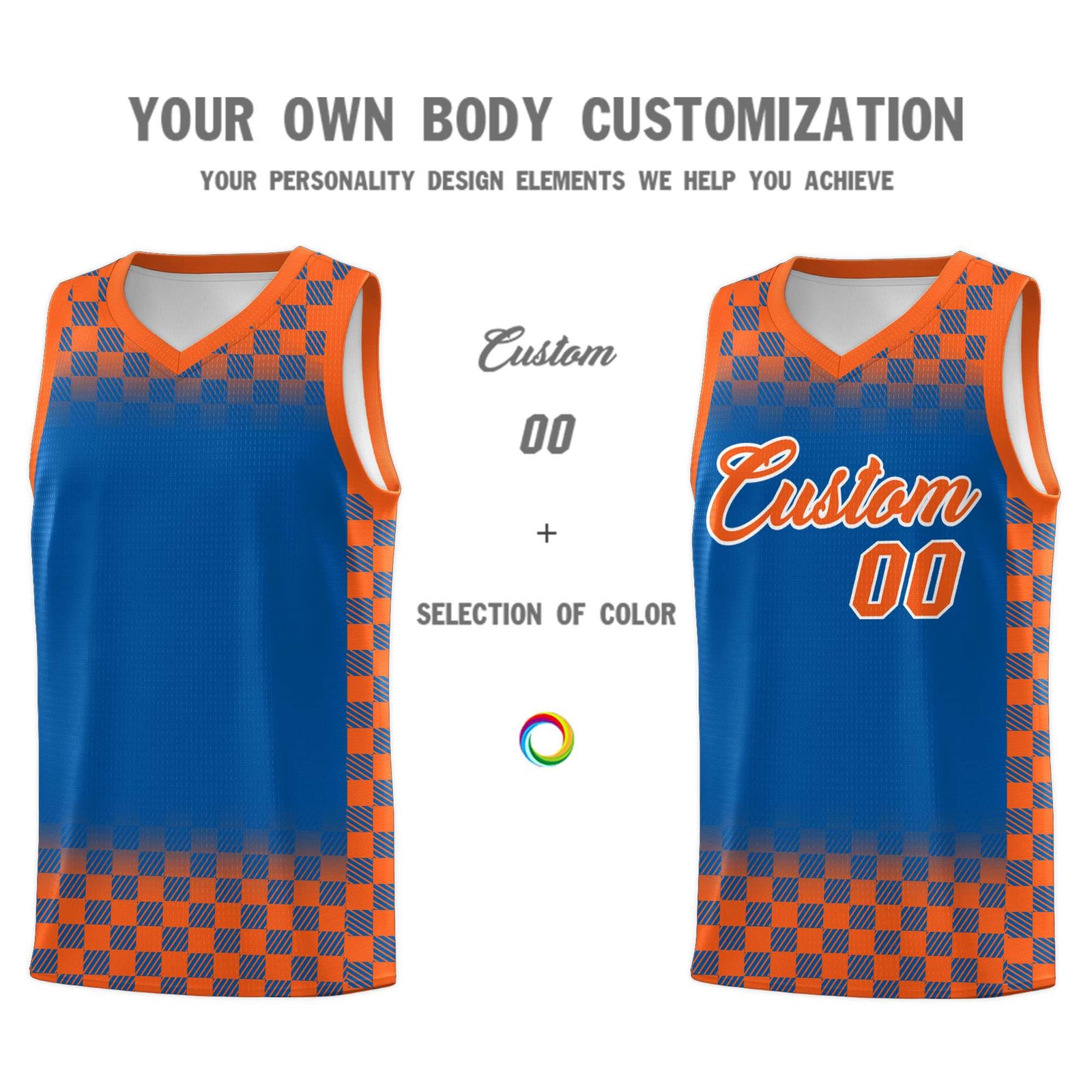 Custom Royal Orange Classic Plaid Pattern Sports Uniform Basketball Jersey