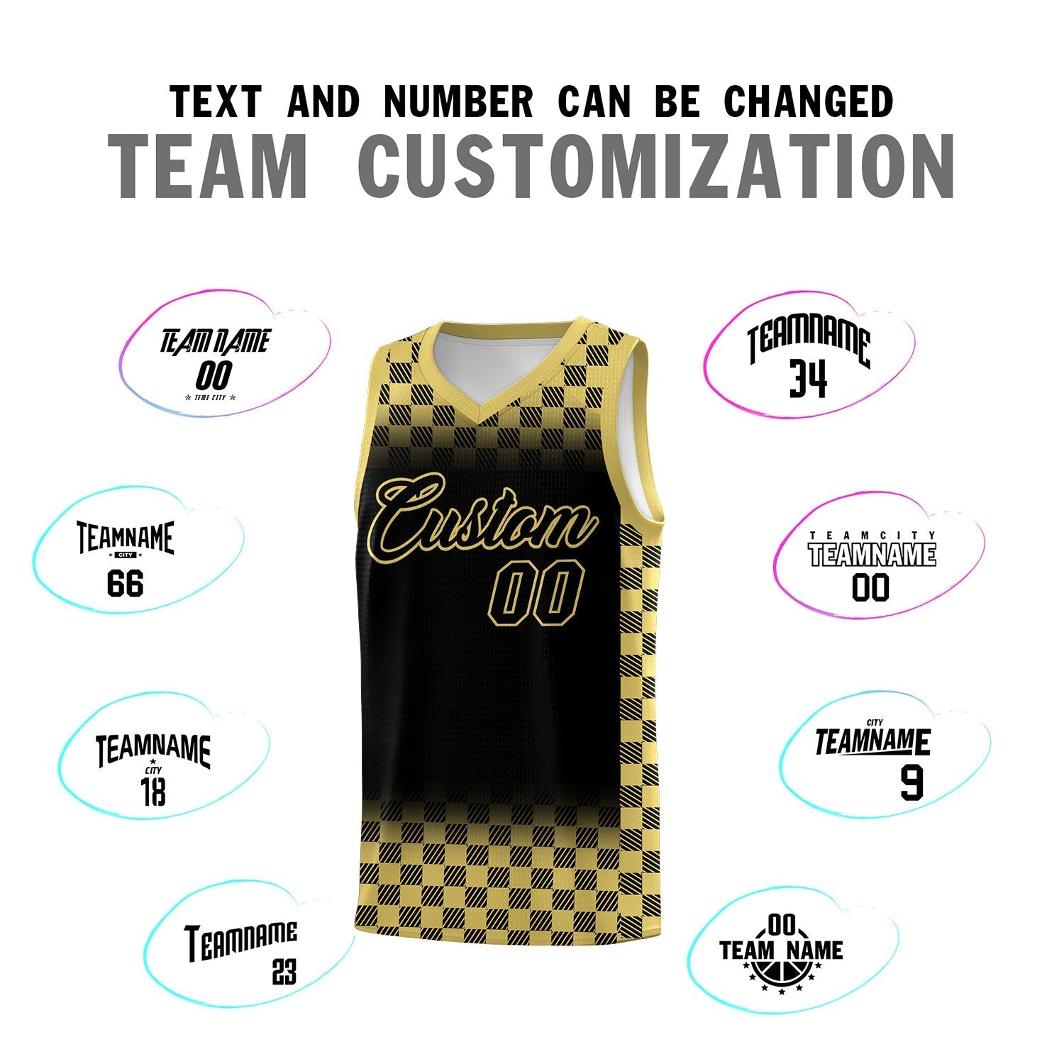 Custom Black Old Gold Classic Plaid Pattern Sports Uniform Basketball Jersey