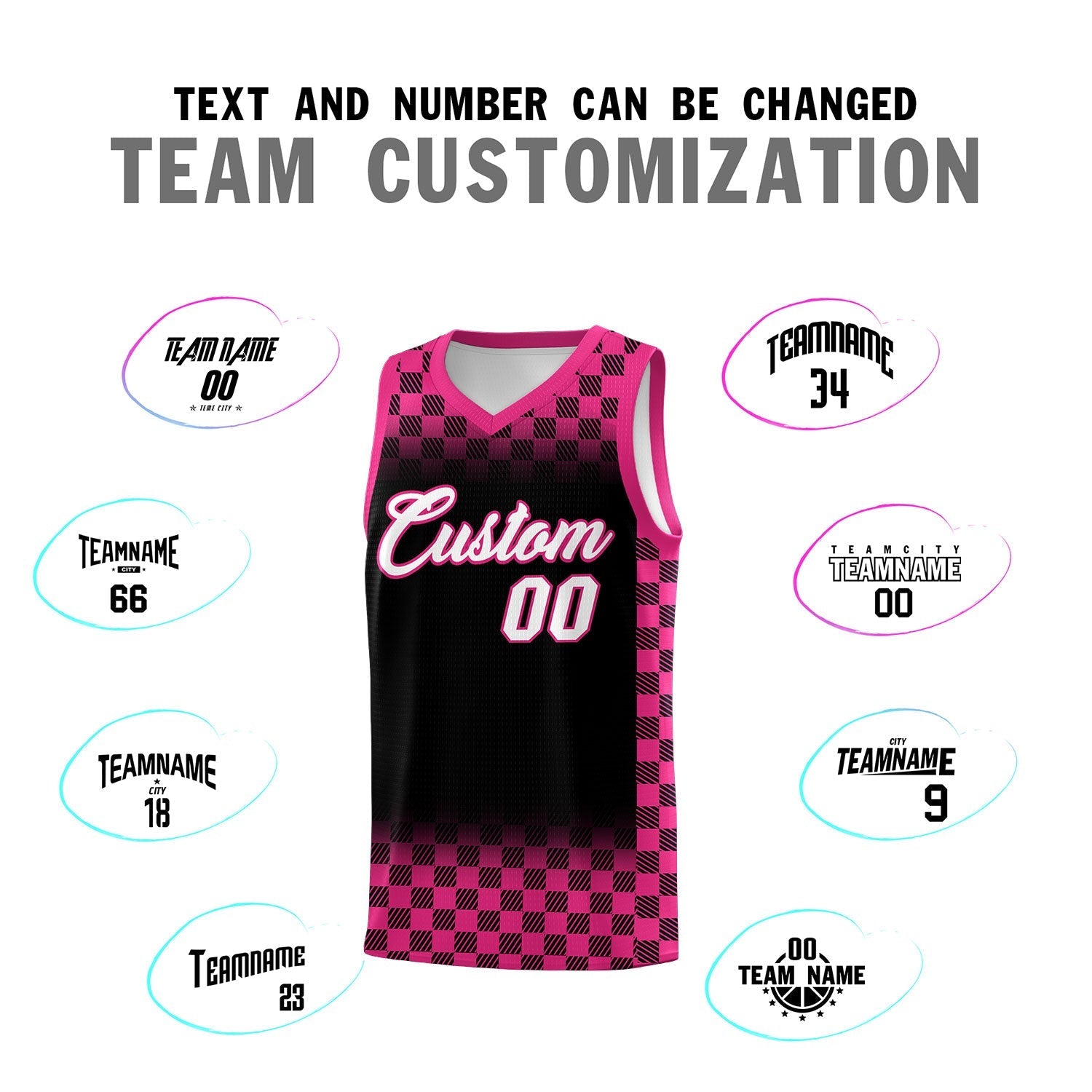 Custom Black Pink Classic Plaid Pattern Sports Uniform Basketball Jersey