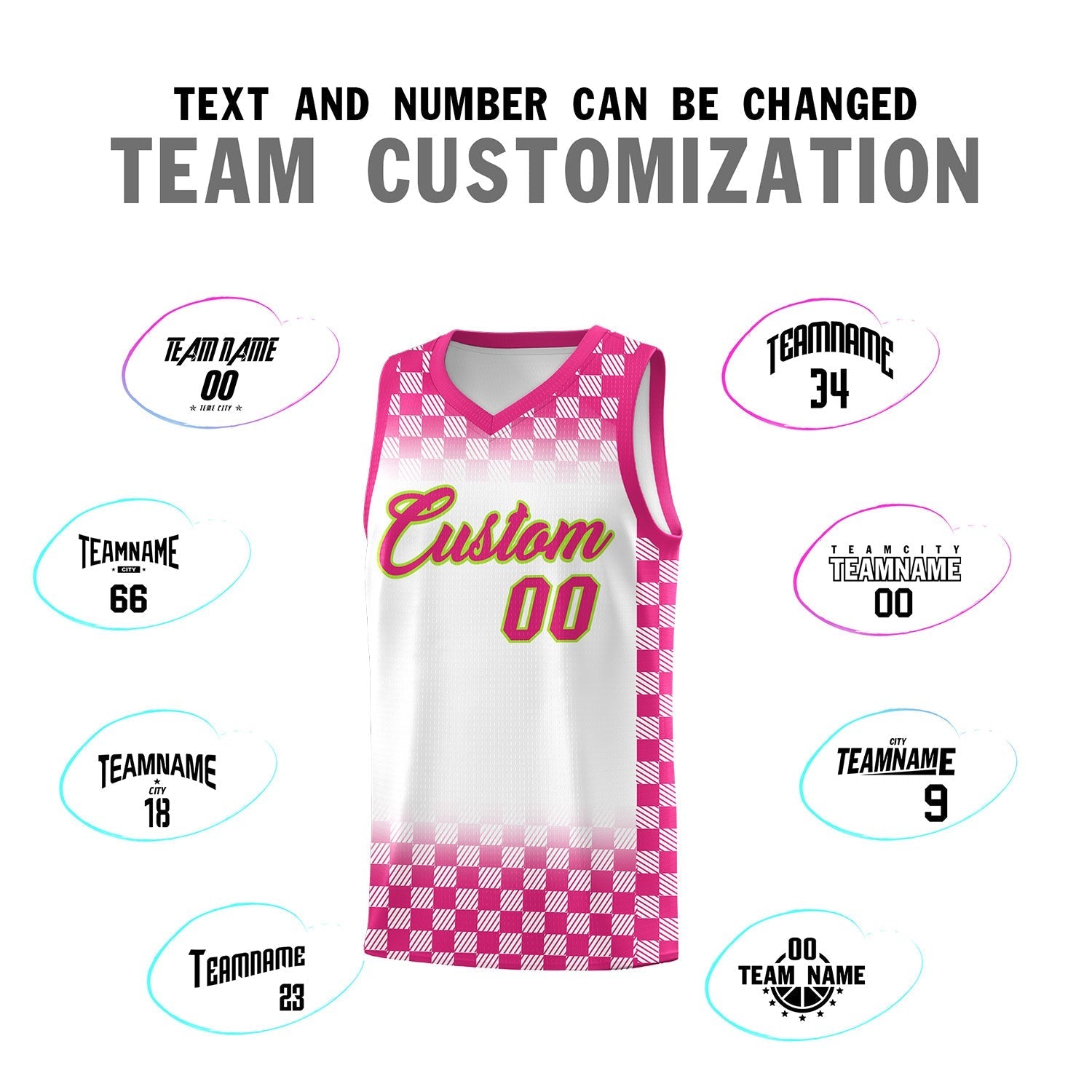 Custom White Pink Classic Plaid Pattern Sports Uniform Basketball Jersey