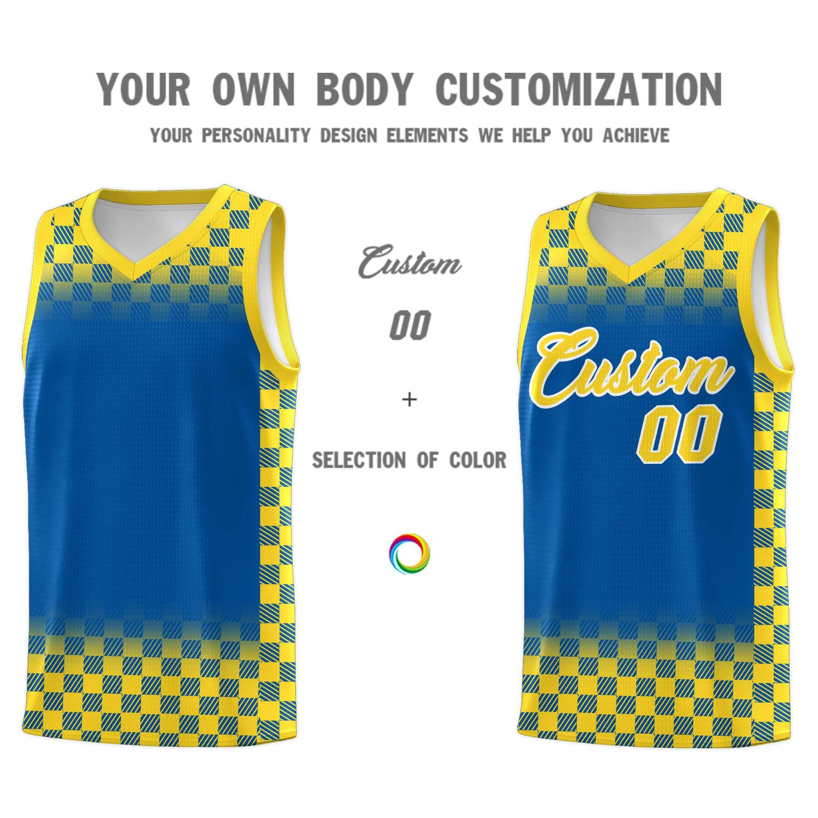 Custom Royal Gold Classic Plaid Pattern Sports Uniform Basketball Jersey