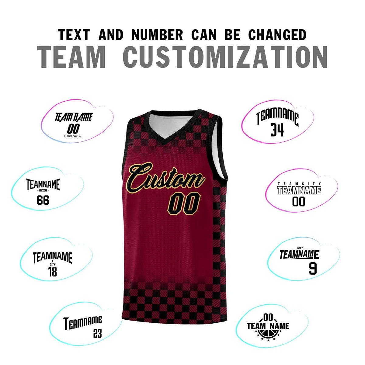 Custom Crimson Black Classic Plaid Pattern Sports Uniform Basketball Jersey