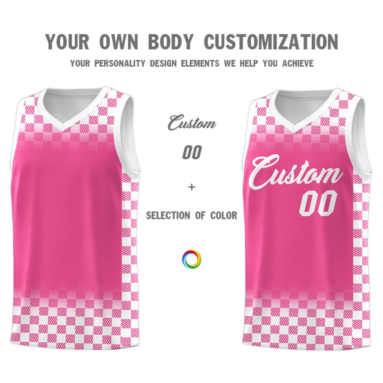 Custom Pink White Classic Plaid Pattern Sports Uniform Basketball Jersey