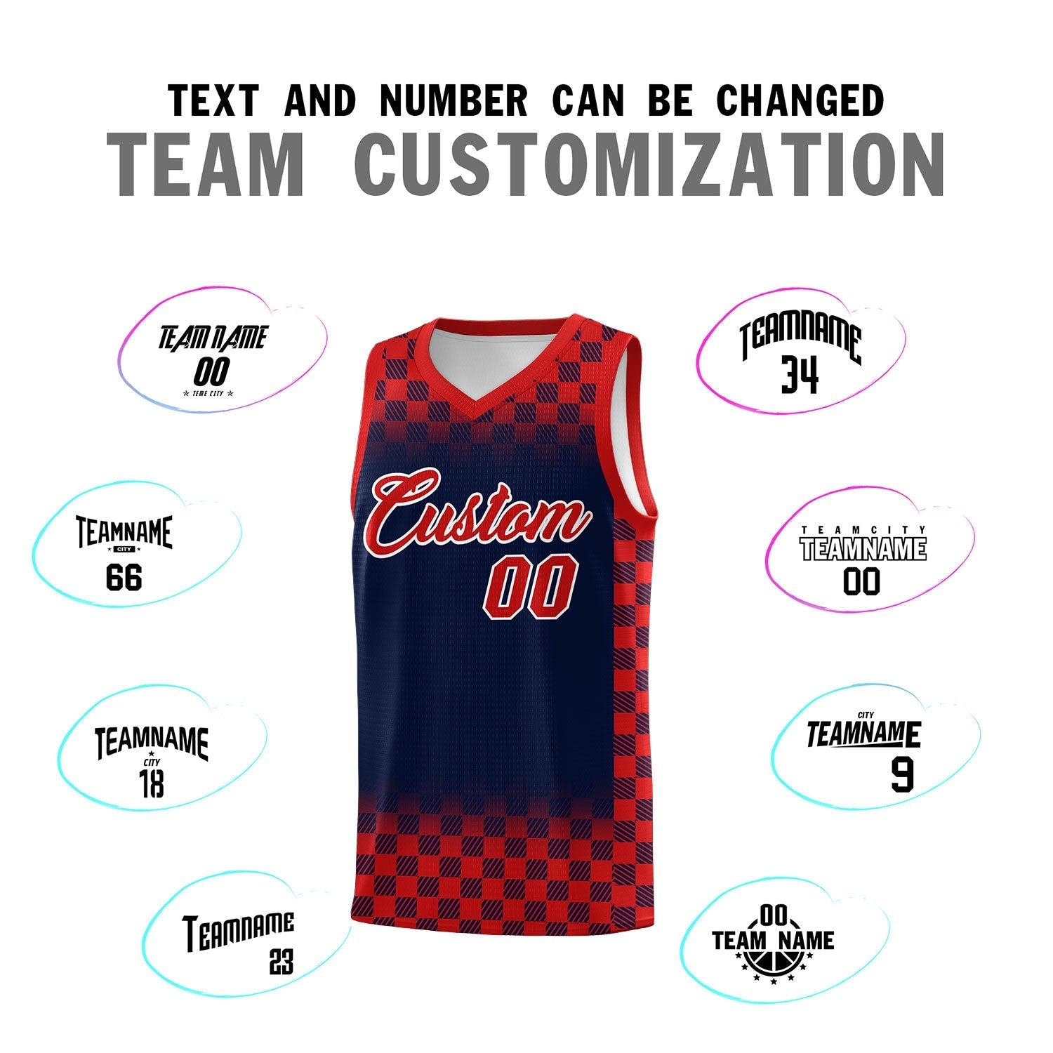 Custom Navy Red Classic Plaid Pattern Sports Uniform Basketball Jersey