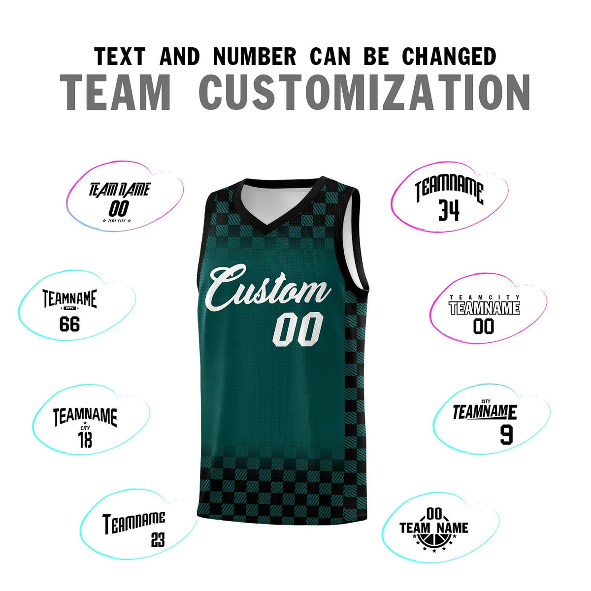 Custom Midnight Green Black Classic Plaid Pattern Sports Uniform Basketball Jersey
