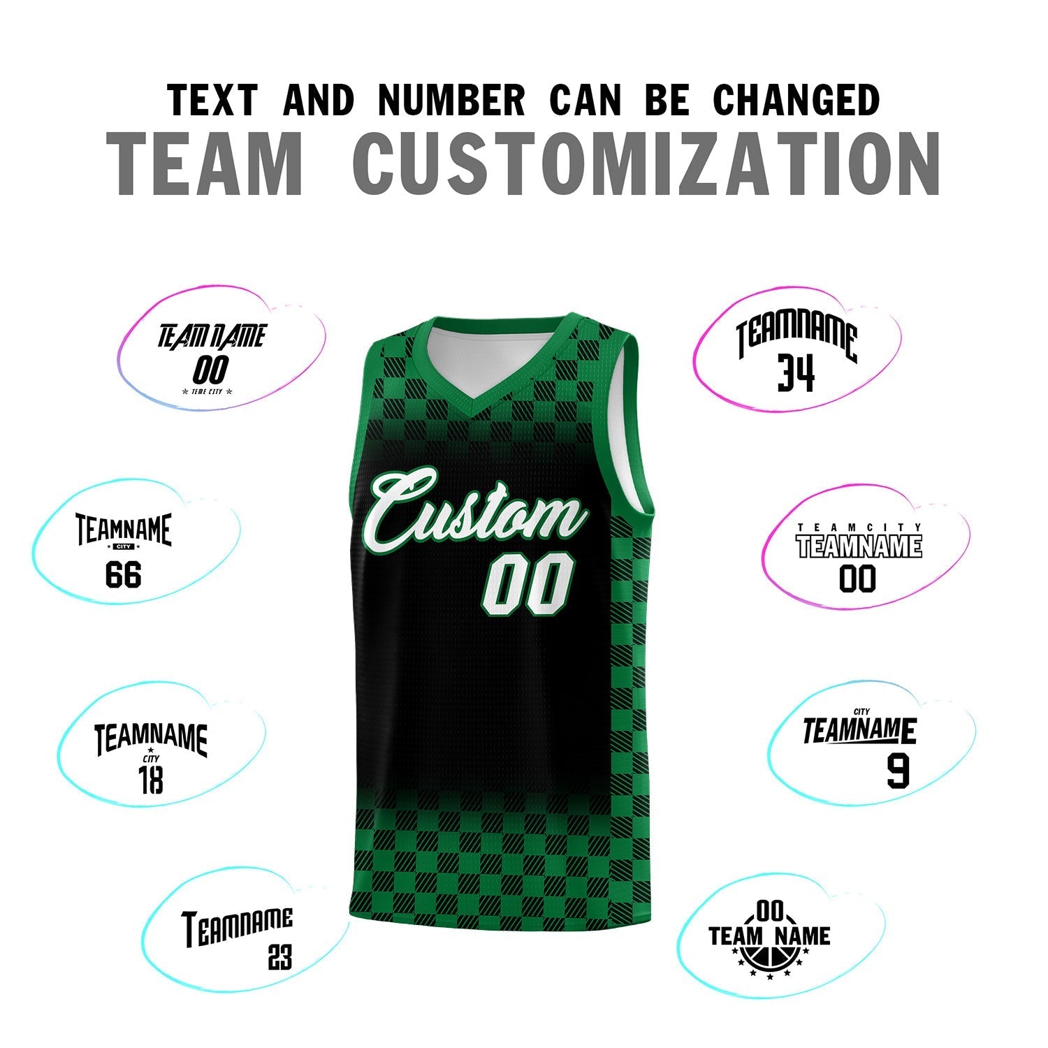 Custom Black Kelly Green Classic Plaid Pattern Sports Uniform Basketball Jersey